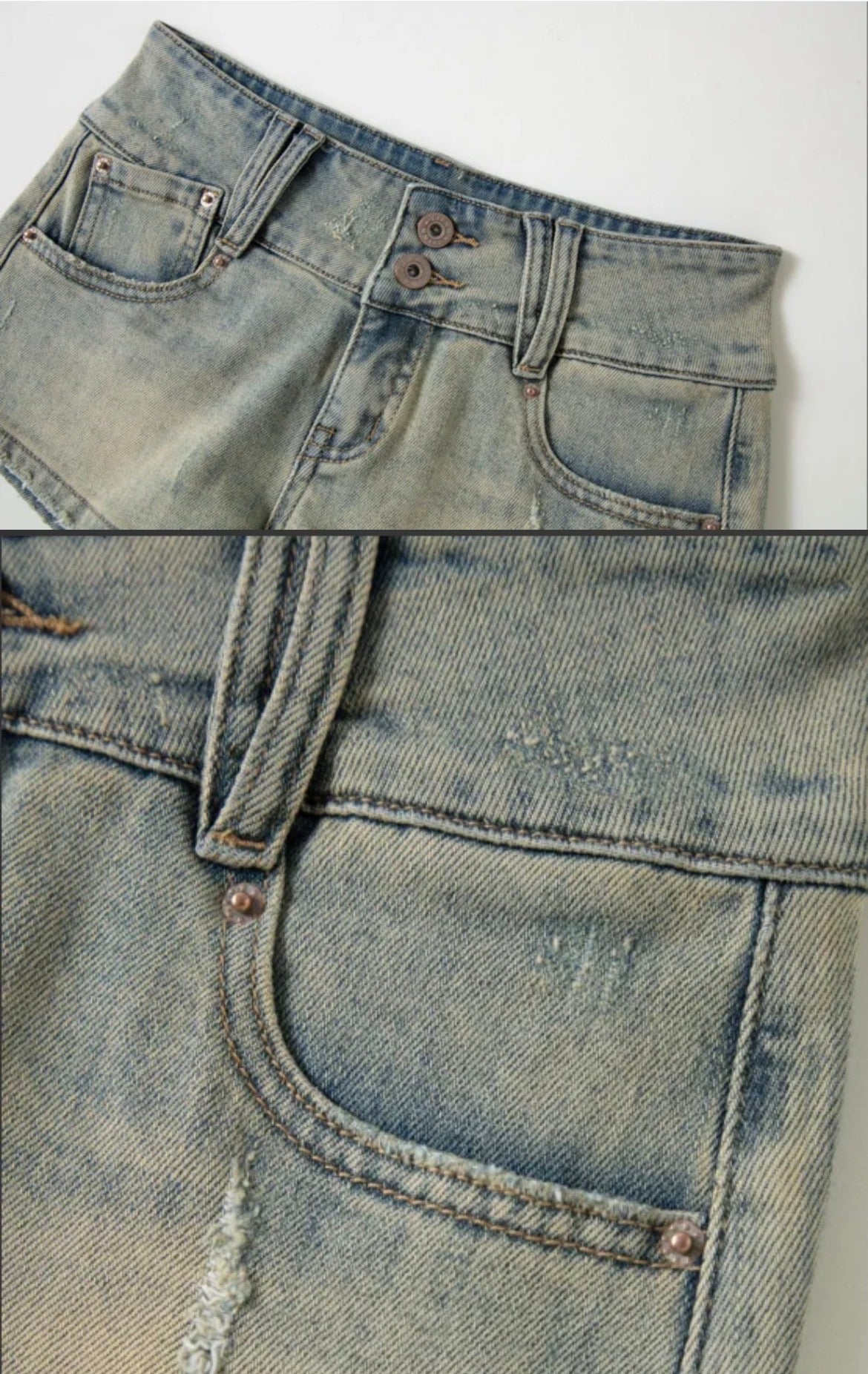 ⭑1JINN EXCLUSIVE ITEM AVAILABLE EXCLUSIVELY ONLINE AT SHELONGZ⭑ IN STOCK ♱ CAT BLESS YOU DENIM MICRO SHORTS