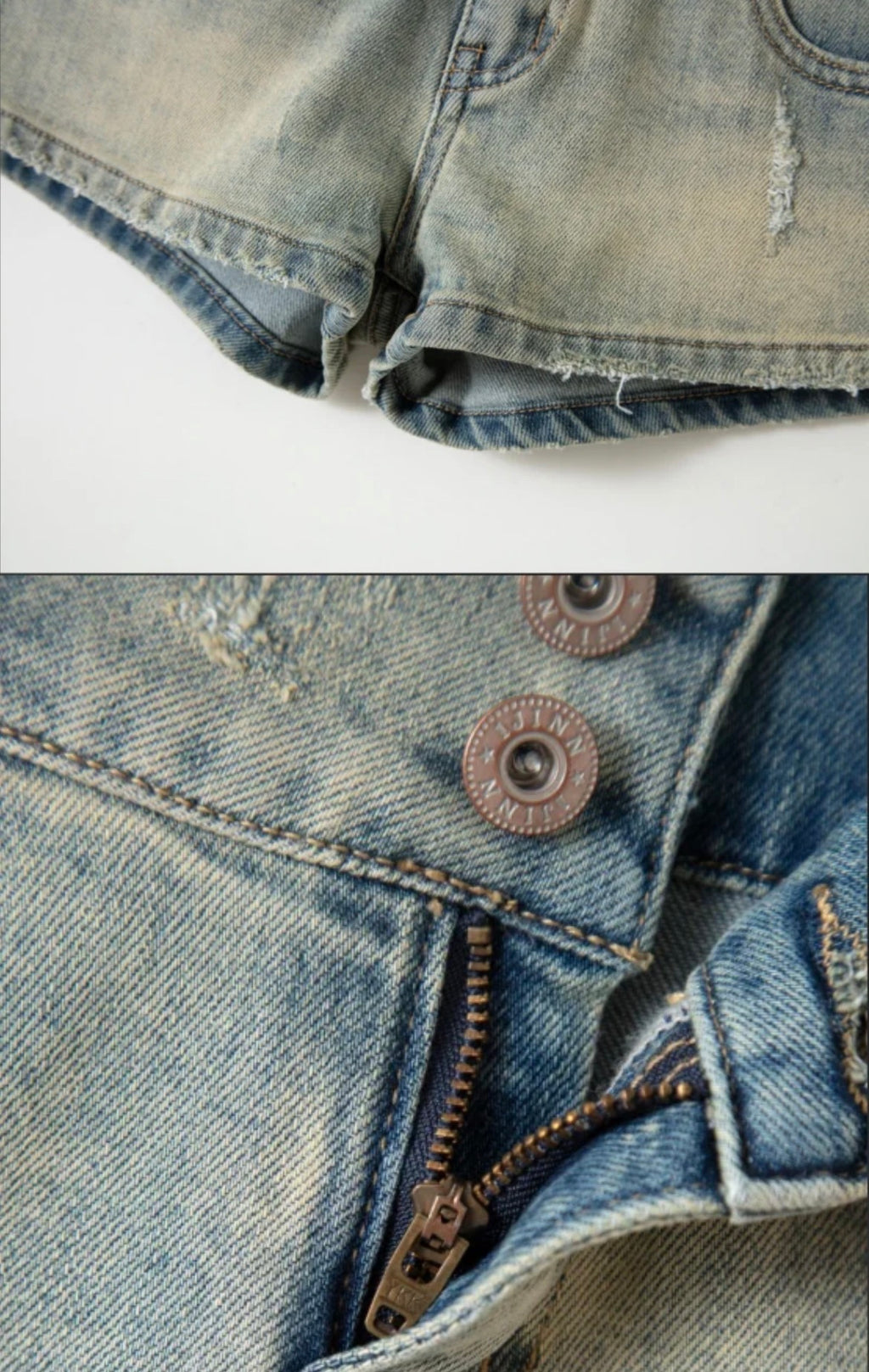 ⭑1JINN EXCLUSIVE ITEM AVAILABLE EXCLUSIVELY ONLINE AT SHELONGZ⭑ IN STOCK ♱ CAT BLESS YOU DENIM MICRO SHORTS
