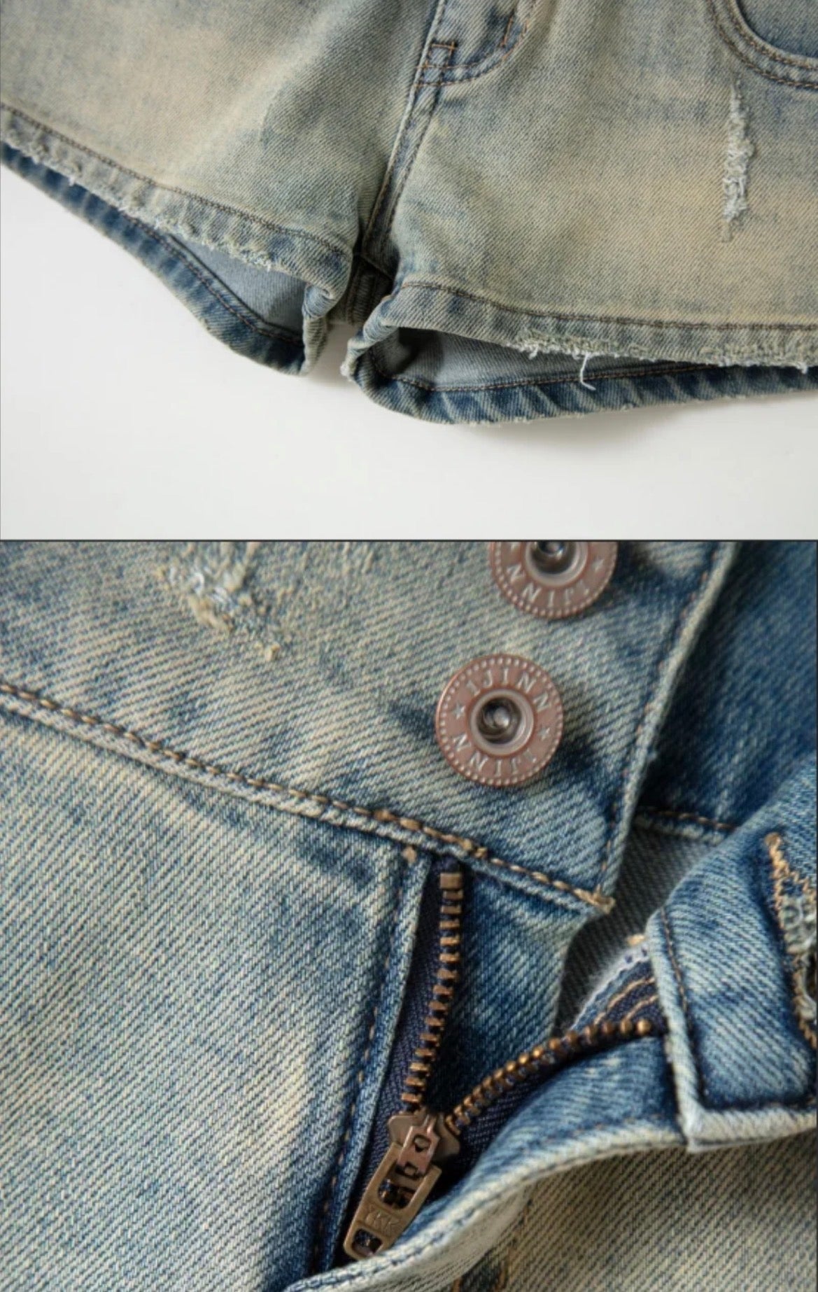 ⭑1JINN EXCLUSIVE ITEM AVAILABLE EXCLUSIVELY ONLINE AT SHELONGZ⭑ IN STOCK ♱ CAT BLESS YOU DENIM MICRO SHORTS