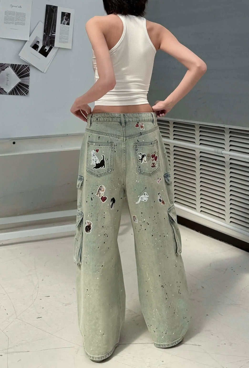 CAT BLESS YOU CARGO DENIM PANTS – 2colors