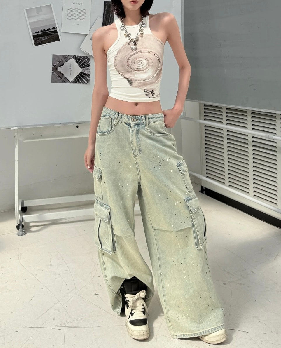 CAT BLESS YOU CARGO DENIM PANTS – 2colors