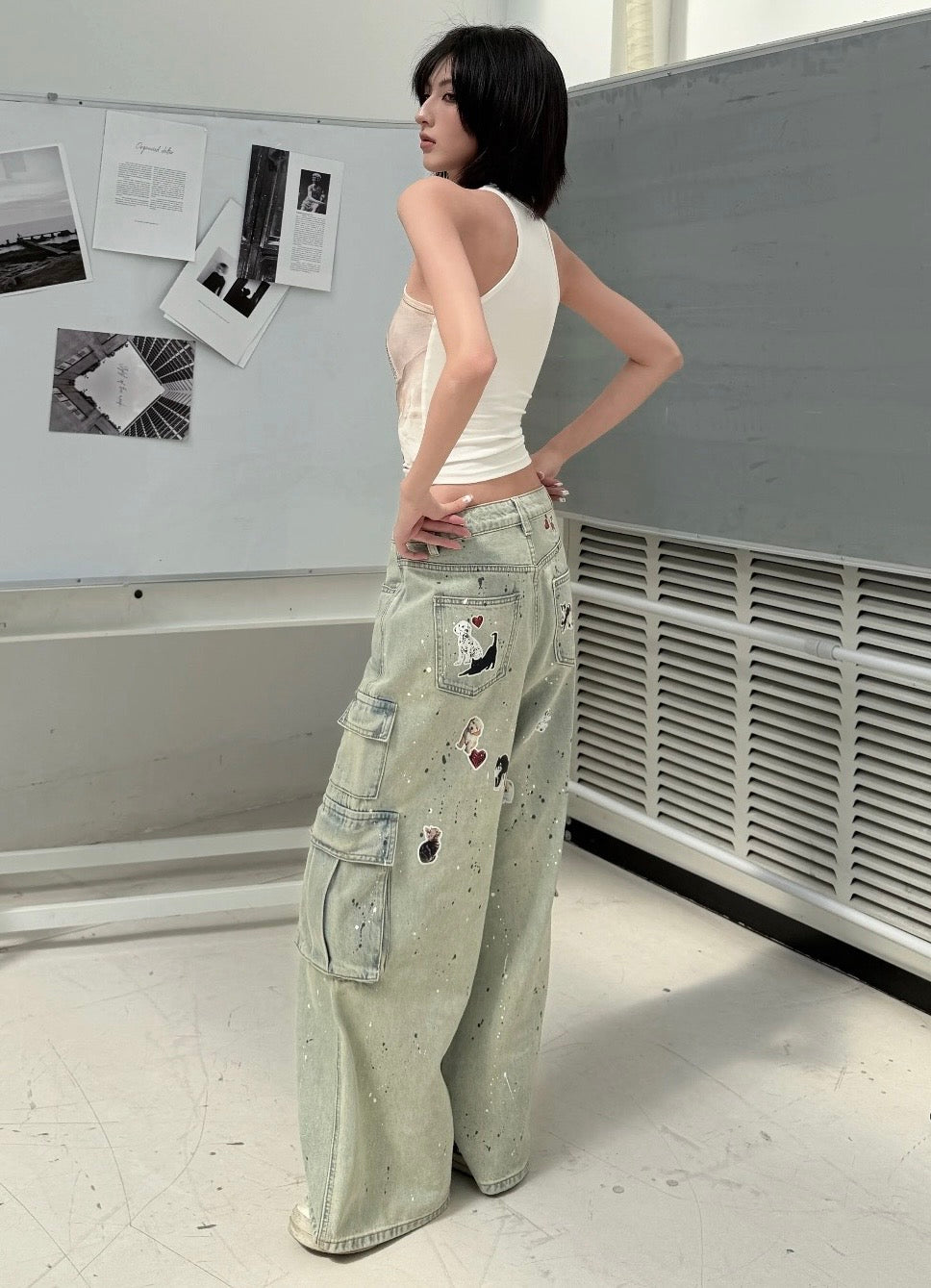 CAT BLESS YOU CARGO DENIM PANTS – 2colors