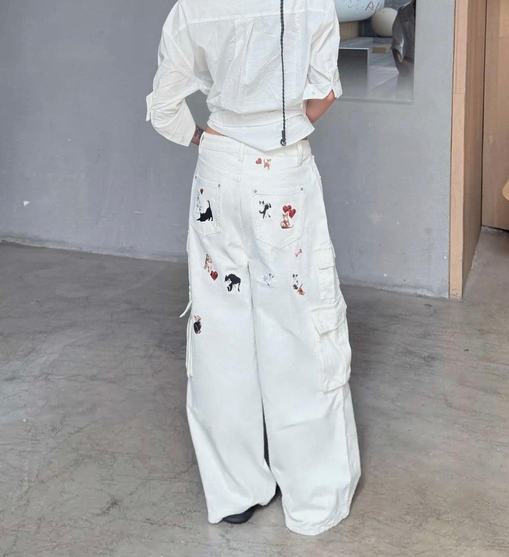 CAT BLESS YOU CARGO DENIM PANTS & BERMUDA LOW DENIM SHORTS (1JINN EXCLUSIVE)