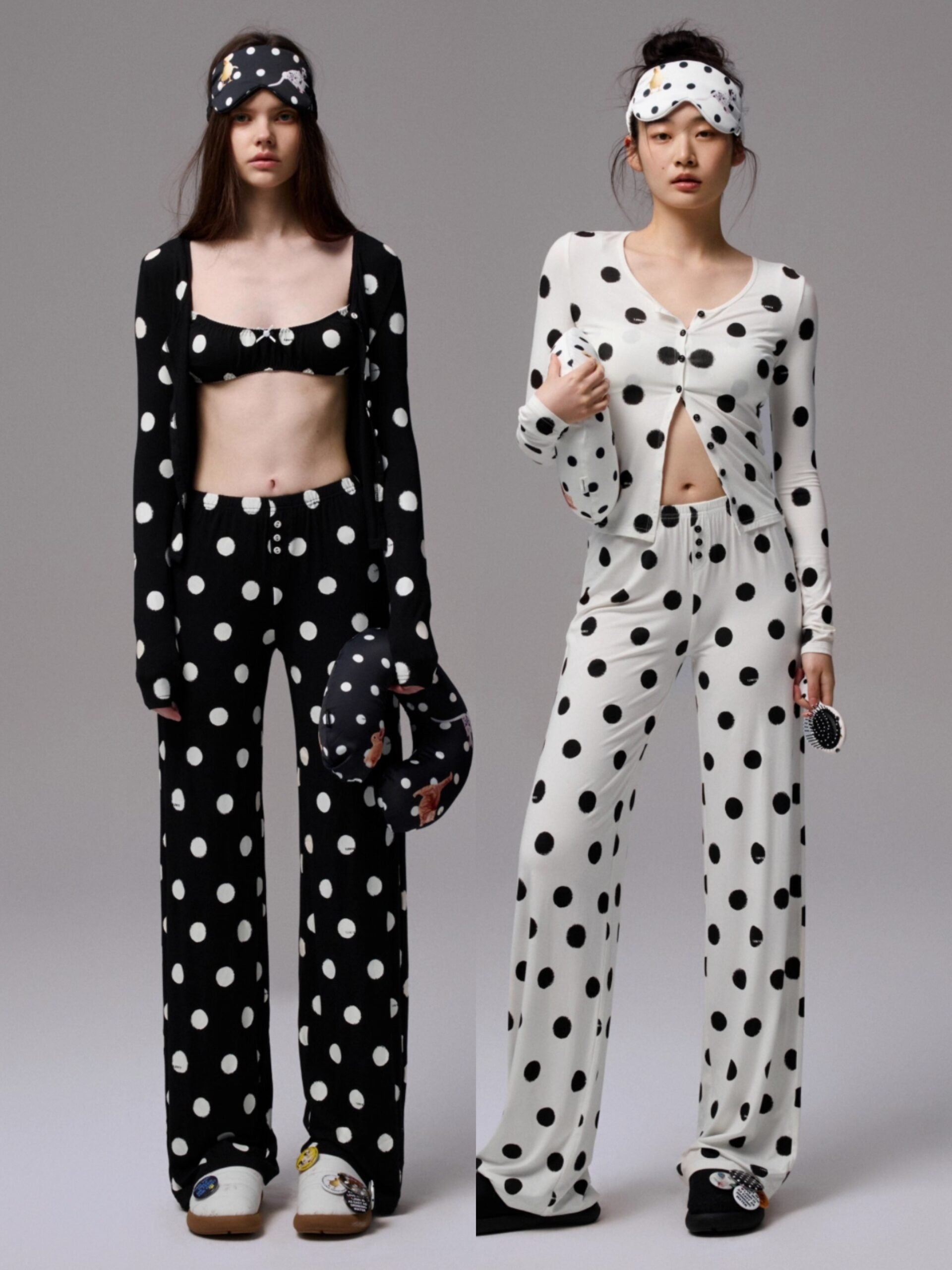 ♱ MIGA POLKA DOT カーディガン＆ラウンジパンツ 2点セット（全2色）♱
