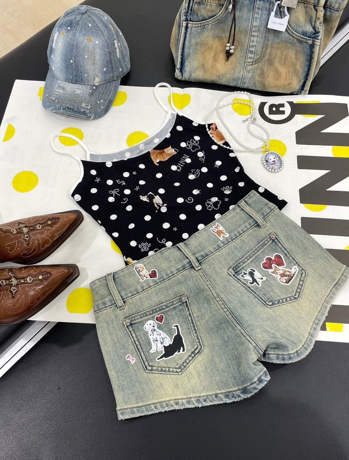 CAT BLESS YOU DENIM MICRO SHORTS (1JINN EXCLUSIVE)
