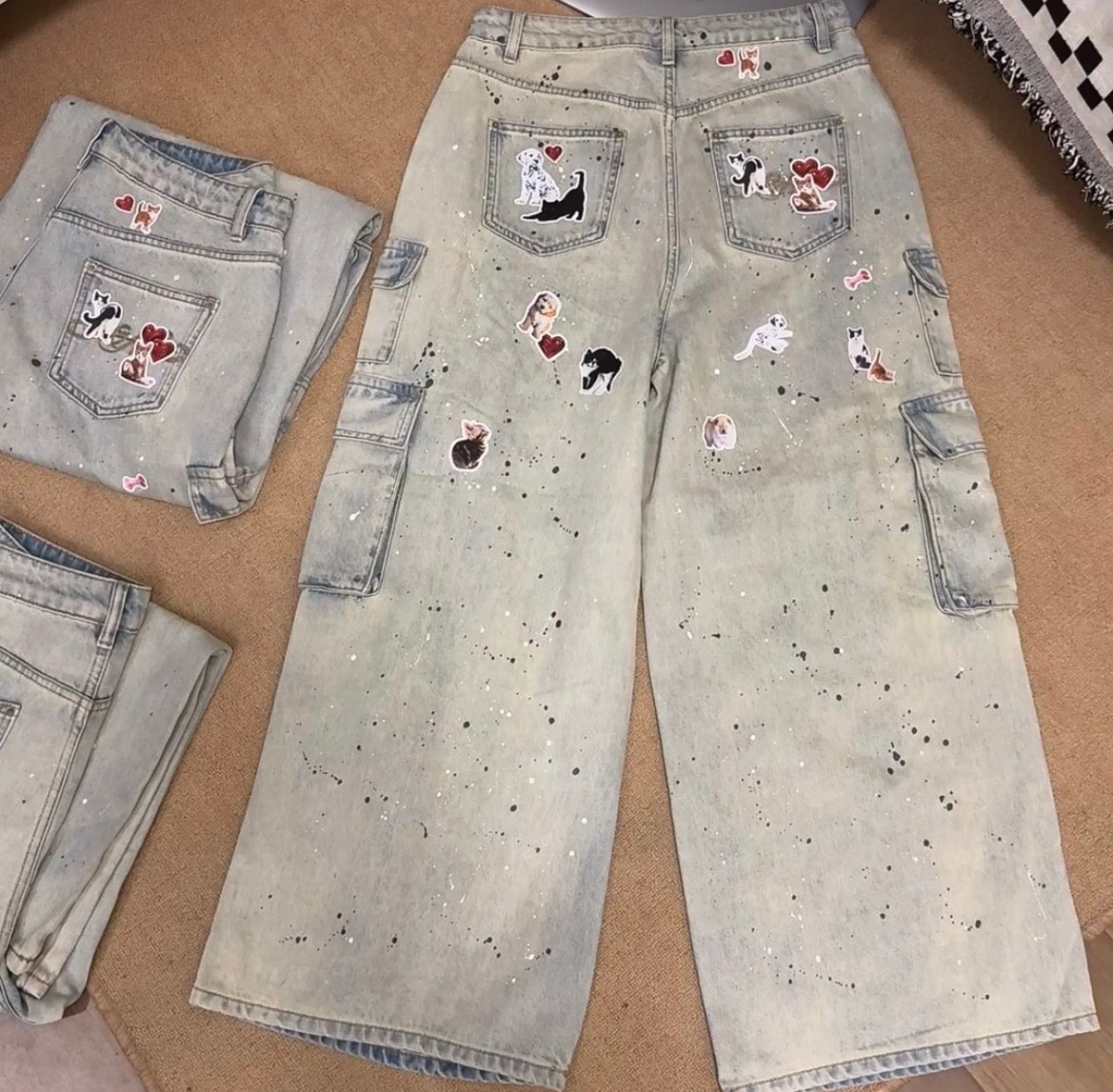 CAT BLESS YOU CARGO DENIM PANTS – 2colors