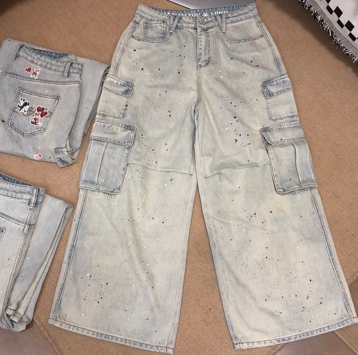 CAT BLESS YOU CARGO DENIM PANTS – 2colors