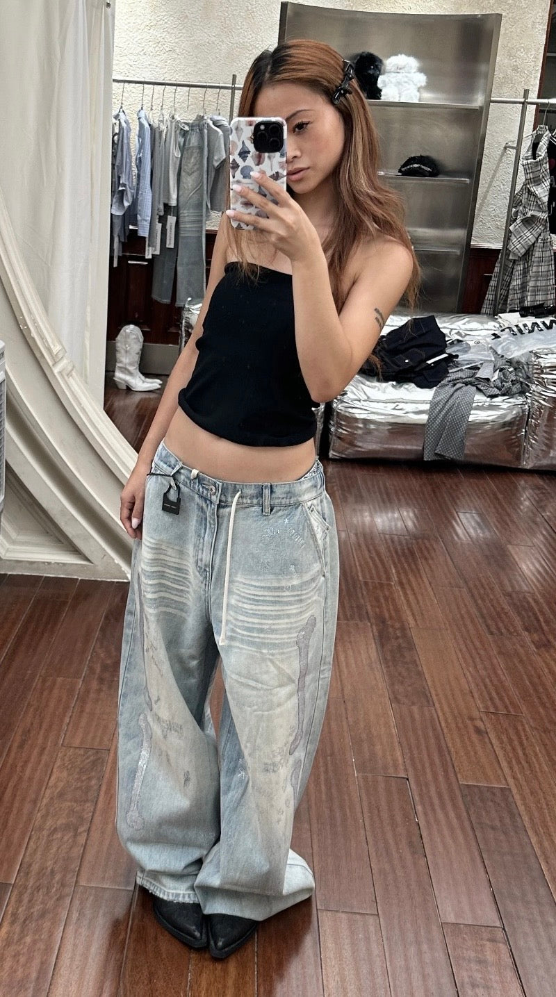 MEOVV MUD-DYED WIDE-LEG JEANS + FREE CAT & DOG BROOCH PIN SET – 3styles