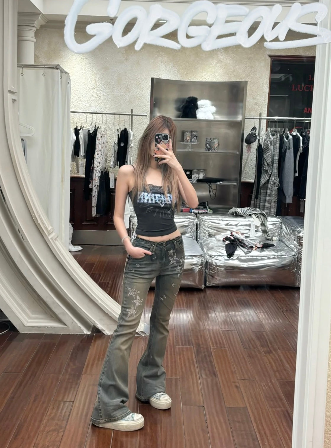 ⭑1JINN EXCLUSIVE ITEM AVAILABLE EXCLUSIVELY ONLINE AT SHELONGZ⭑ IN STOCK ♱ Y2K STAR STUDS & RHINESTONE STARS JEANS - 2styles