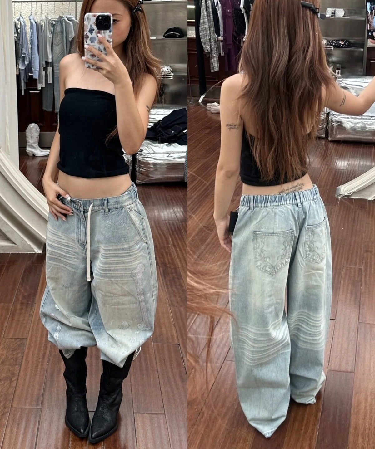 MEOVV MUD-DYED WIDE-LEG JEANS + FREE CAT & DOG BROOCH PIN SET – 3styles