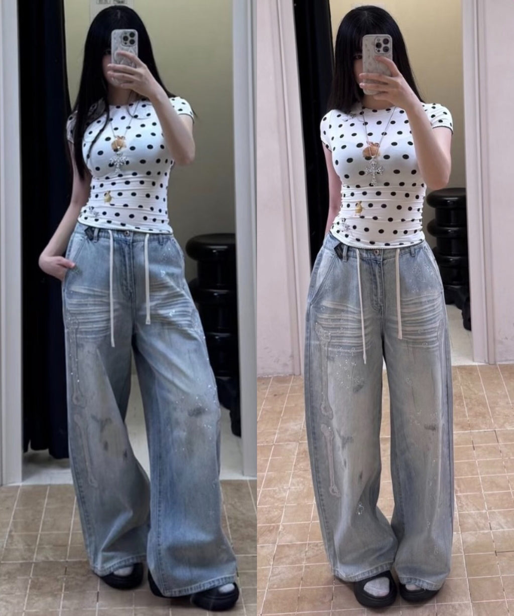 MEOVV MUD-DYED WIDE-LEG JEANS + FREE CAT & DOG BROOCH PIN SET – 3styles