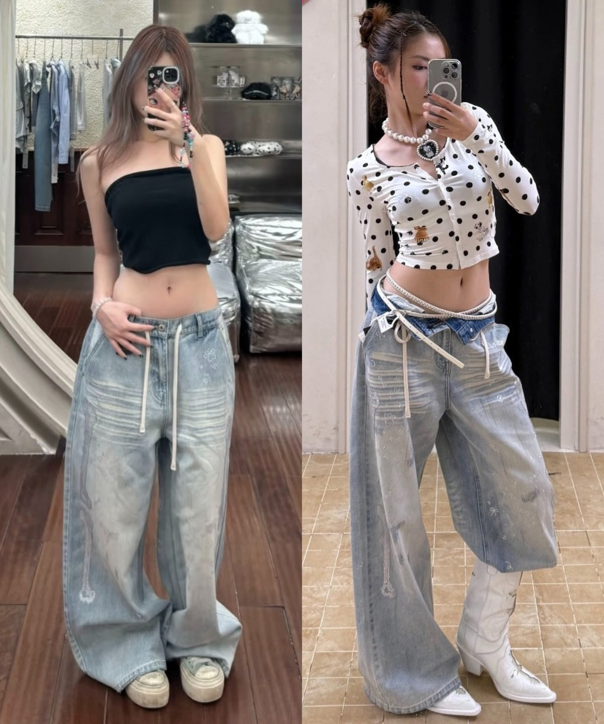 MEOVV MUD-DYED WIDE-LEG JEANS + FREE CAT & DOG BROOCH PIN SET – 3styles