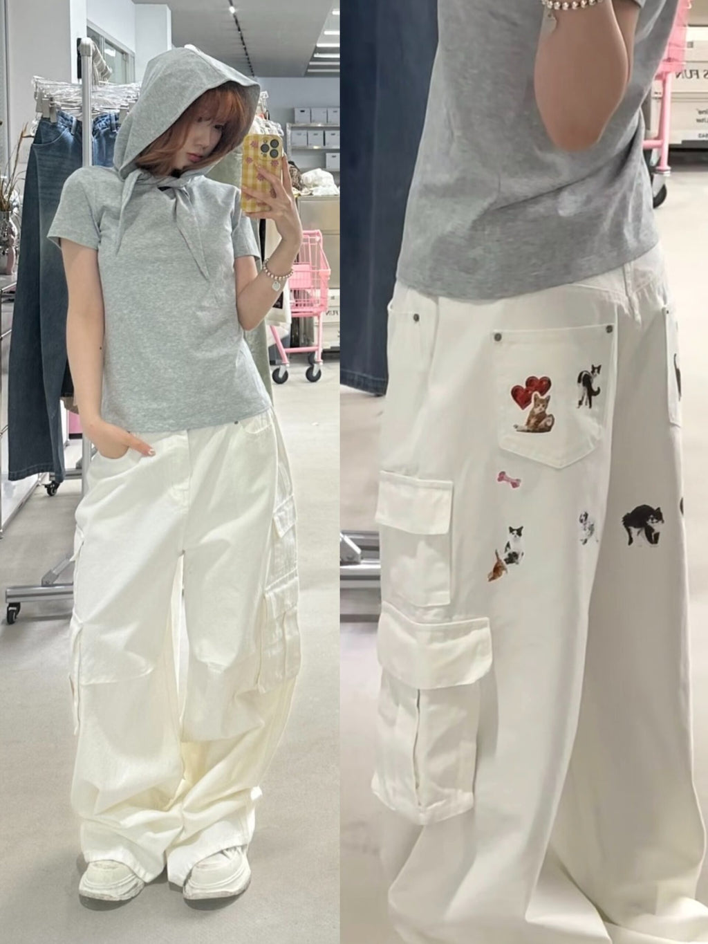 CAT BLESS YOU CARGO DENIM PANTS – 2colors