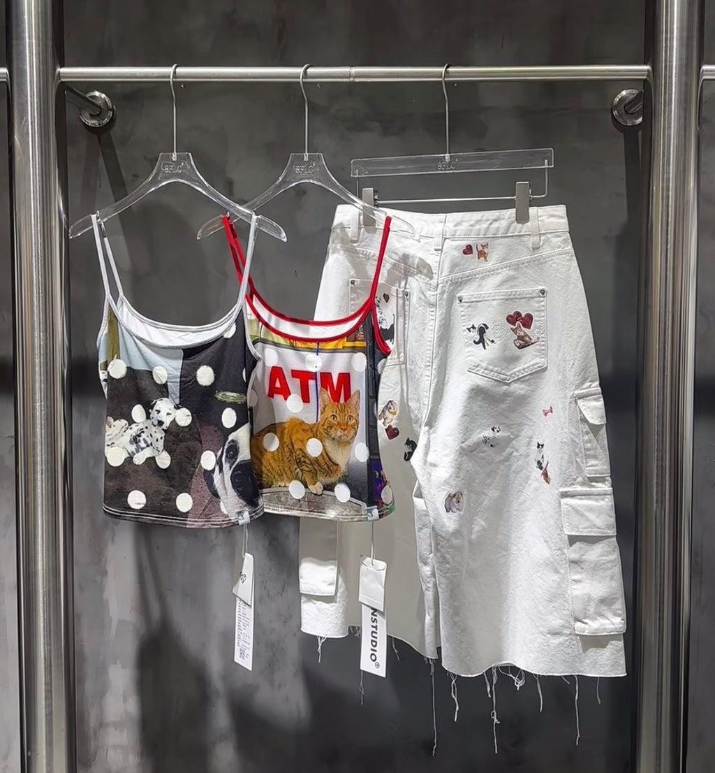 WHITE CAT BLESS YOU BERMUDA LOW DENIM SHORTS