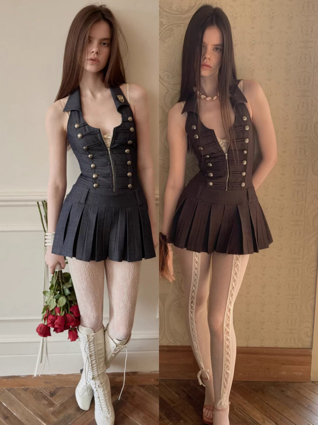 MILITARY MUSE PLEATED DRESS