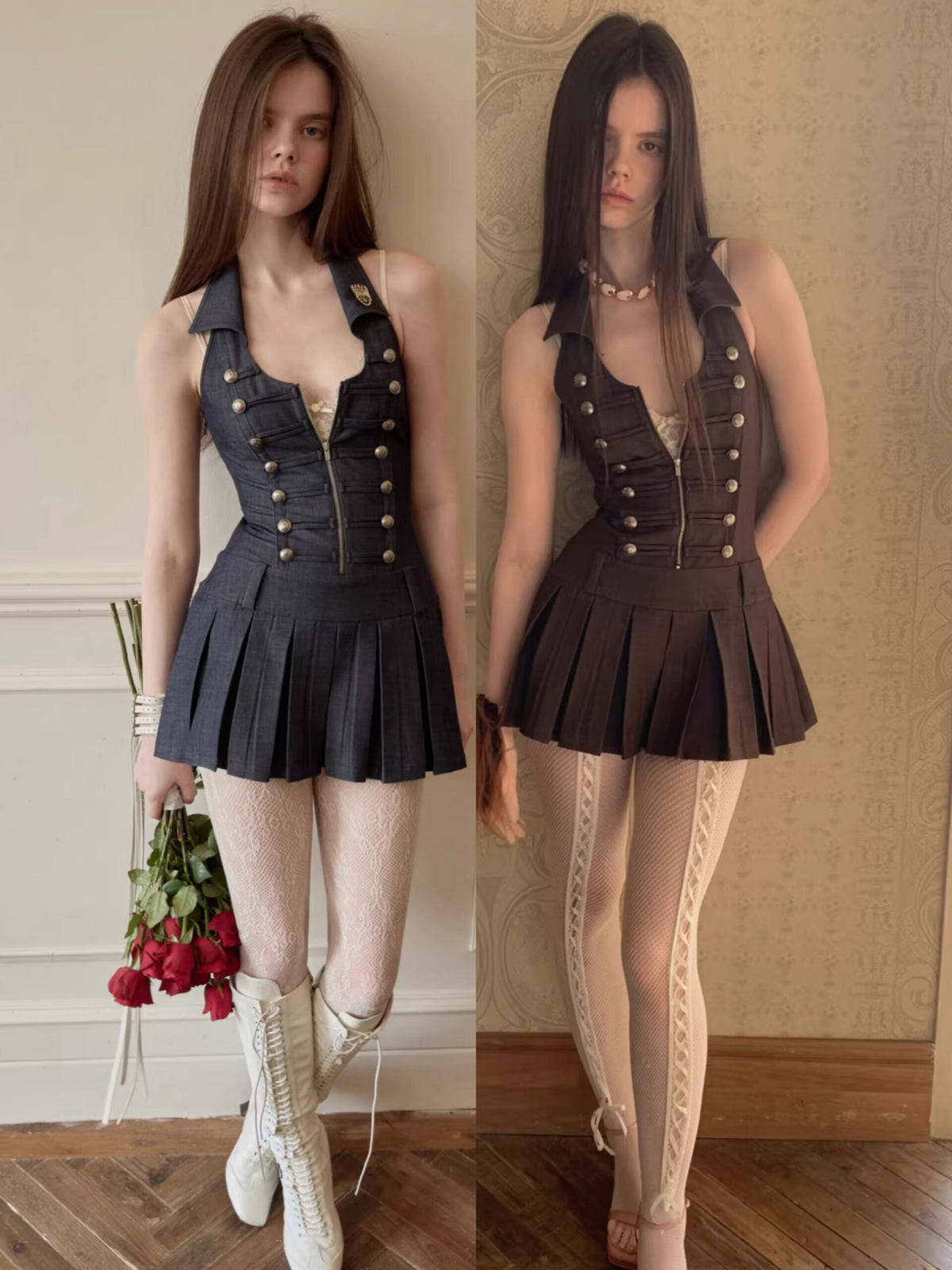 MILITARY MUSE PLEATED DRESS
