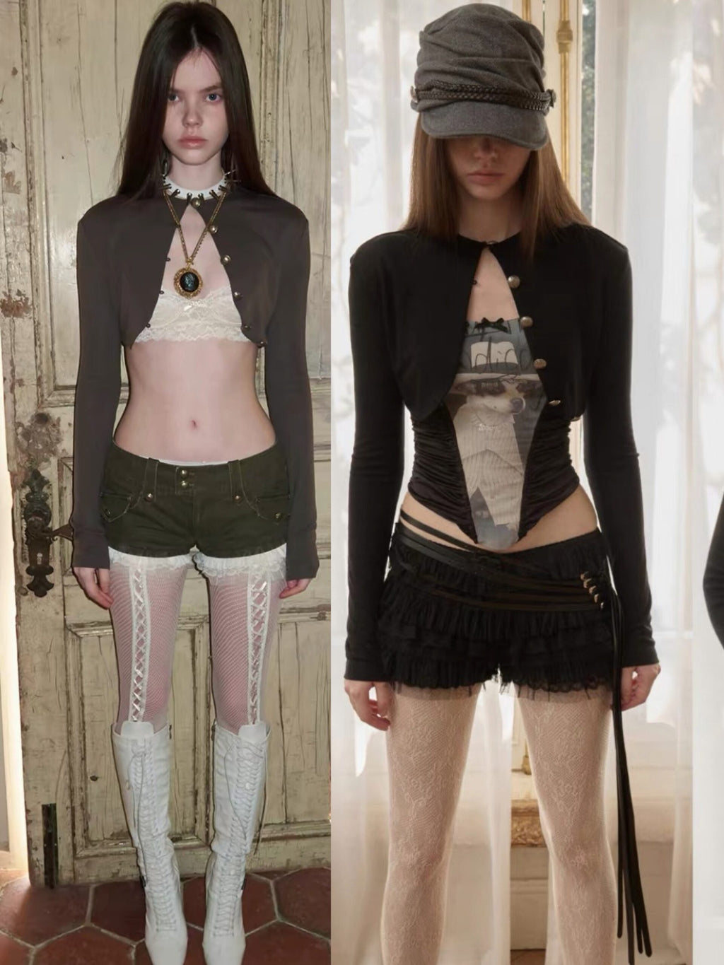 METAL BUTTON CROPPED KNIT BOLERO JACKET - 2colors
