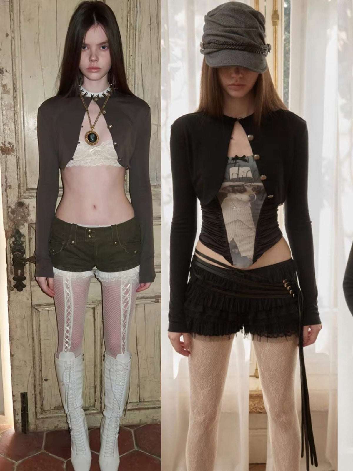 METAL BUTTON CROPPED KNIT BOLERO JACKET - 2colors