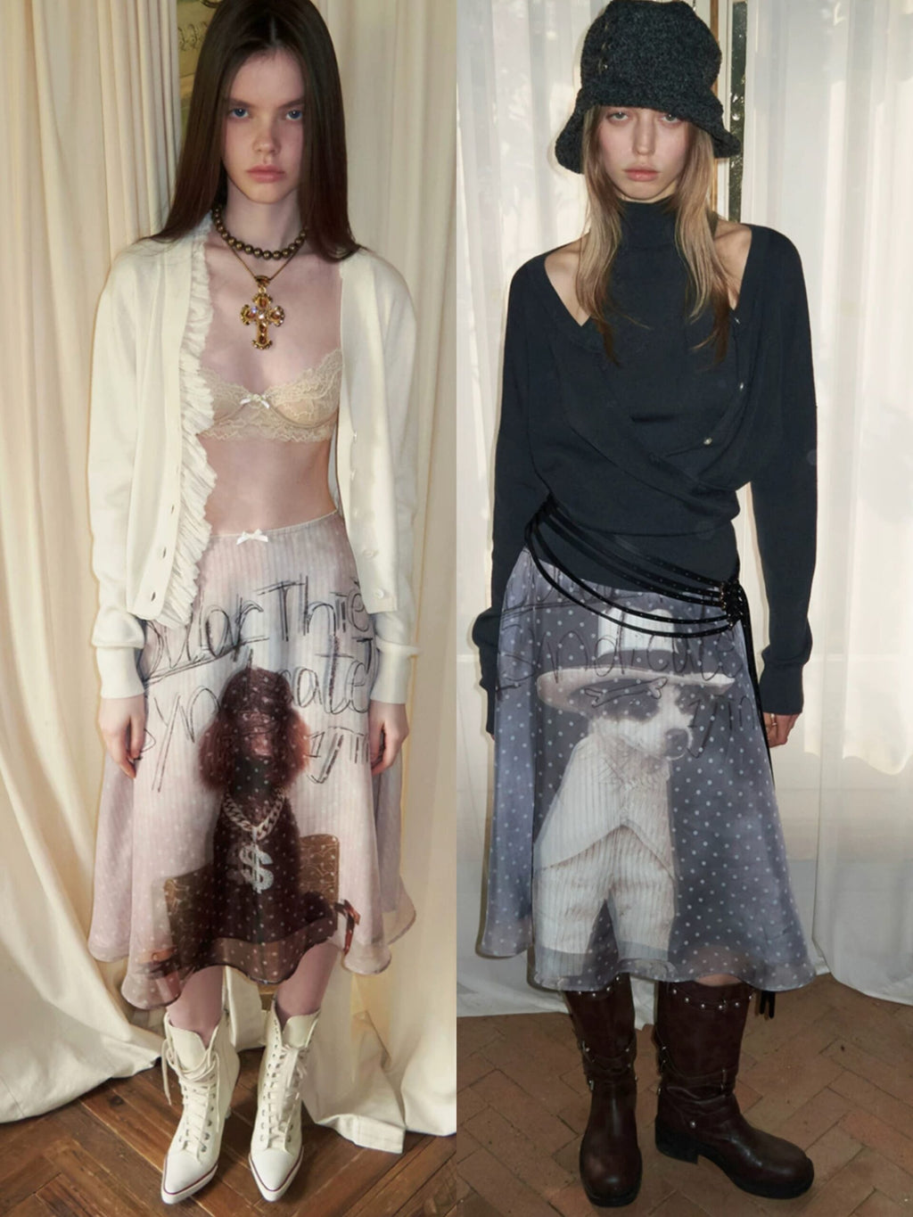 LAYERED SHEER CHIFFON A-LINE MIDI SKIRT - 2colors