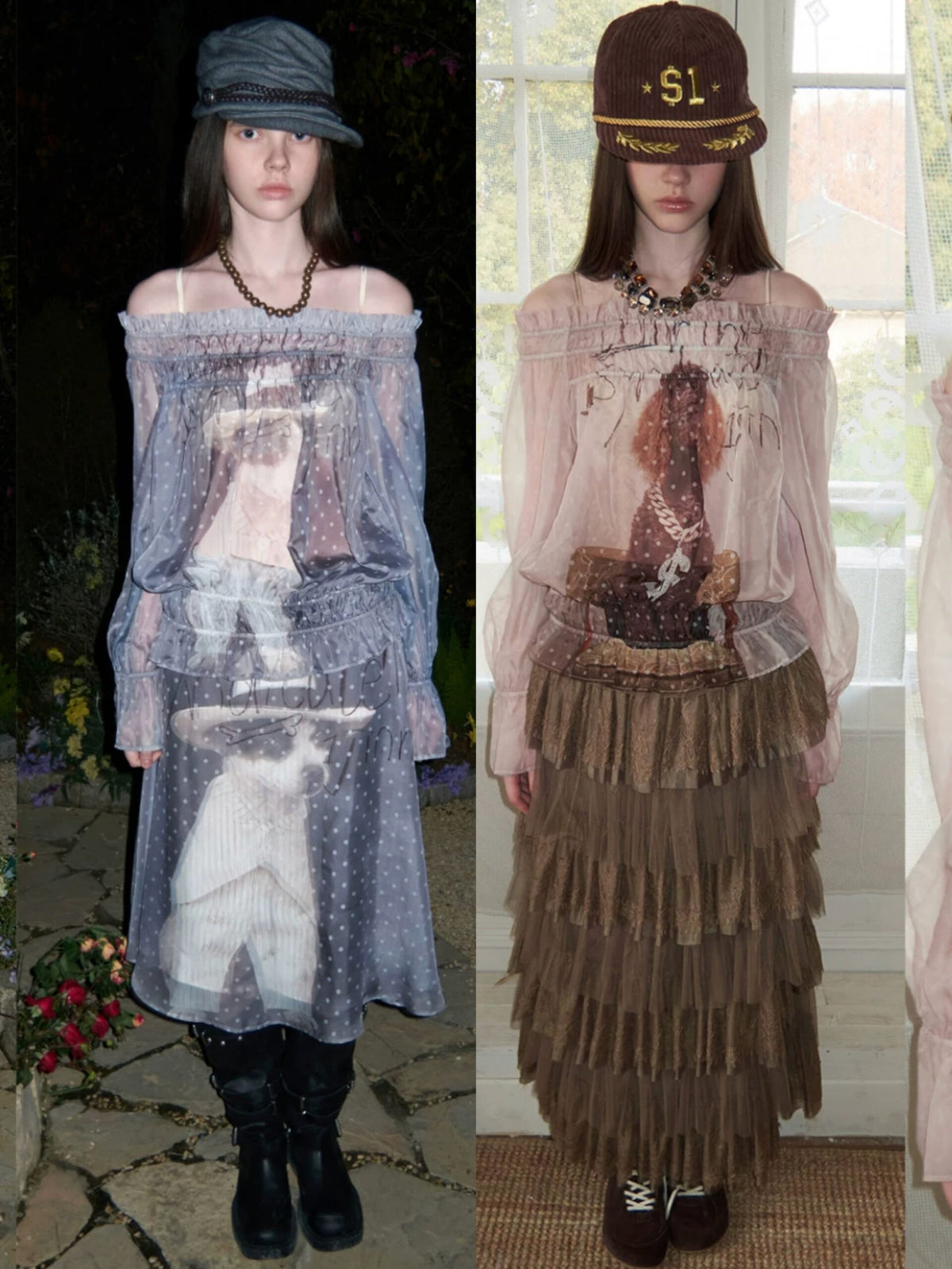 SIN SHEER CHIFFON GRAPHIC LONG-SLEEVE TOP - 2colors