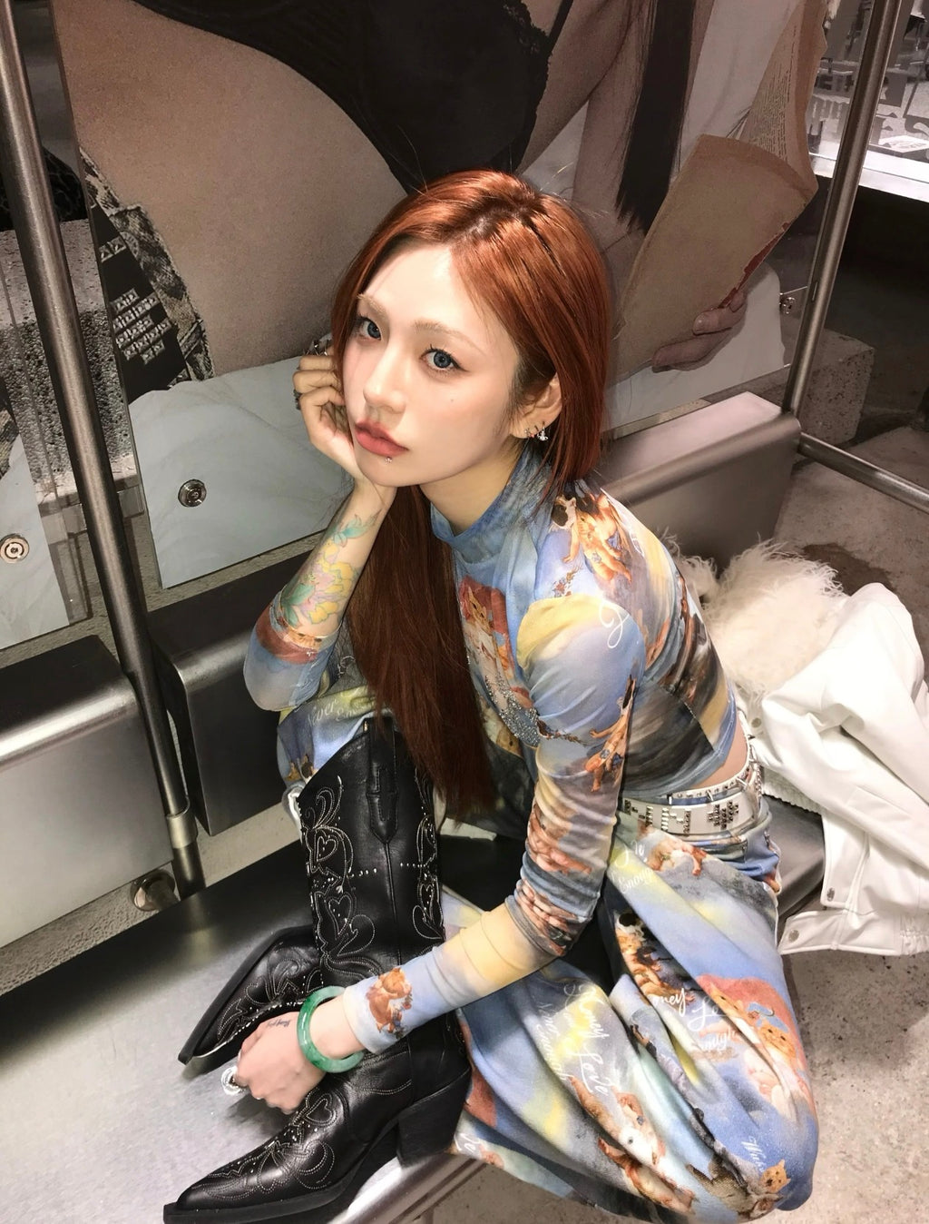 ANGEL KITTEN PRINTED MESH CROP TOP & PANTS
