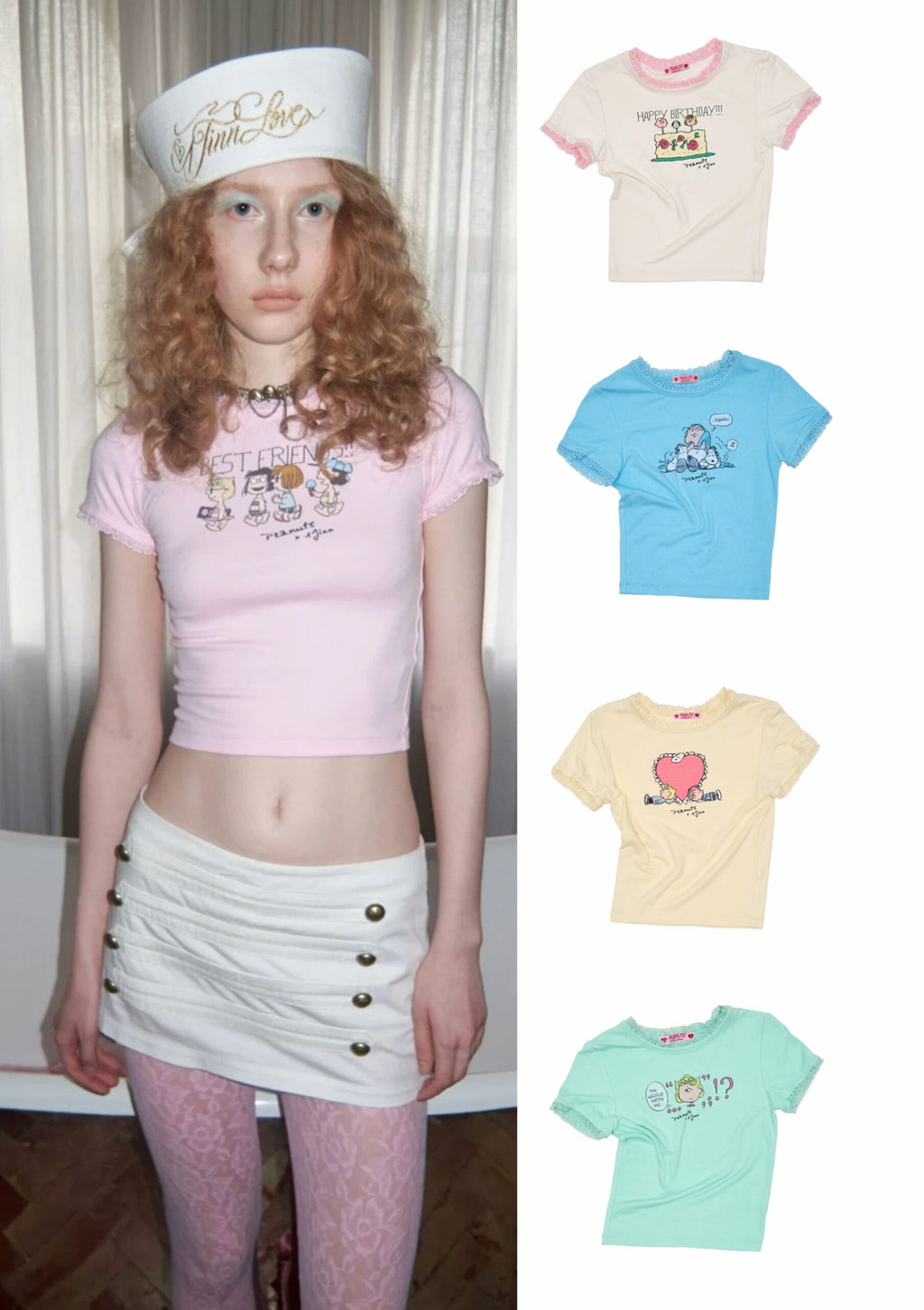PEANUTS LACE-TRIM BABY TEE – 5colors