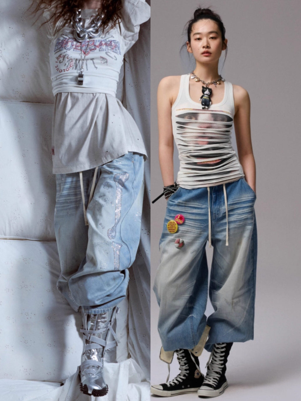 MEOVV MUD-DYED WIDE-LEG JEANS + FREE CAT & DOG BROOCH PIN SET – 3styles