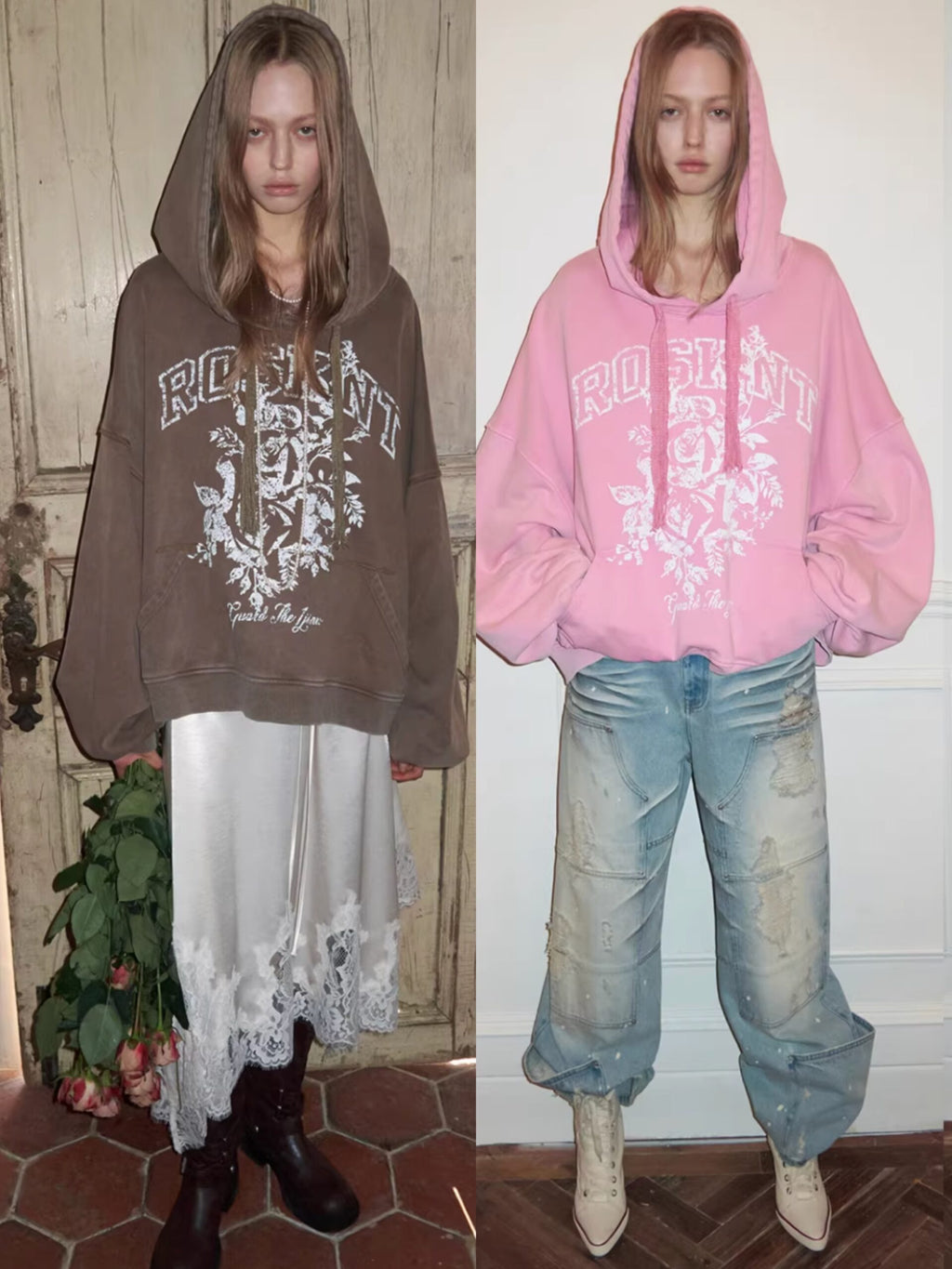 ROSKNT PRINT SLOUCHY WASHED HOODIE – 3colors
