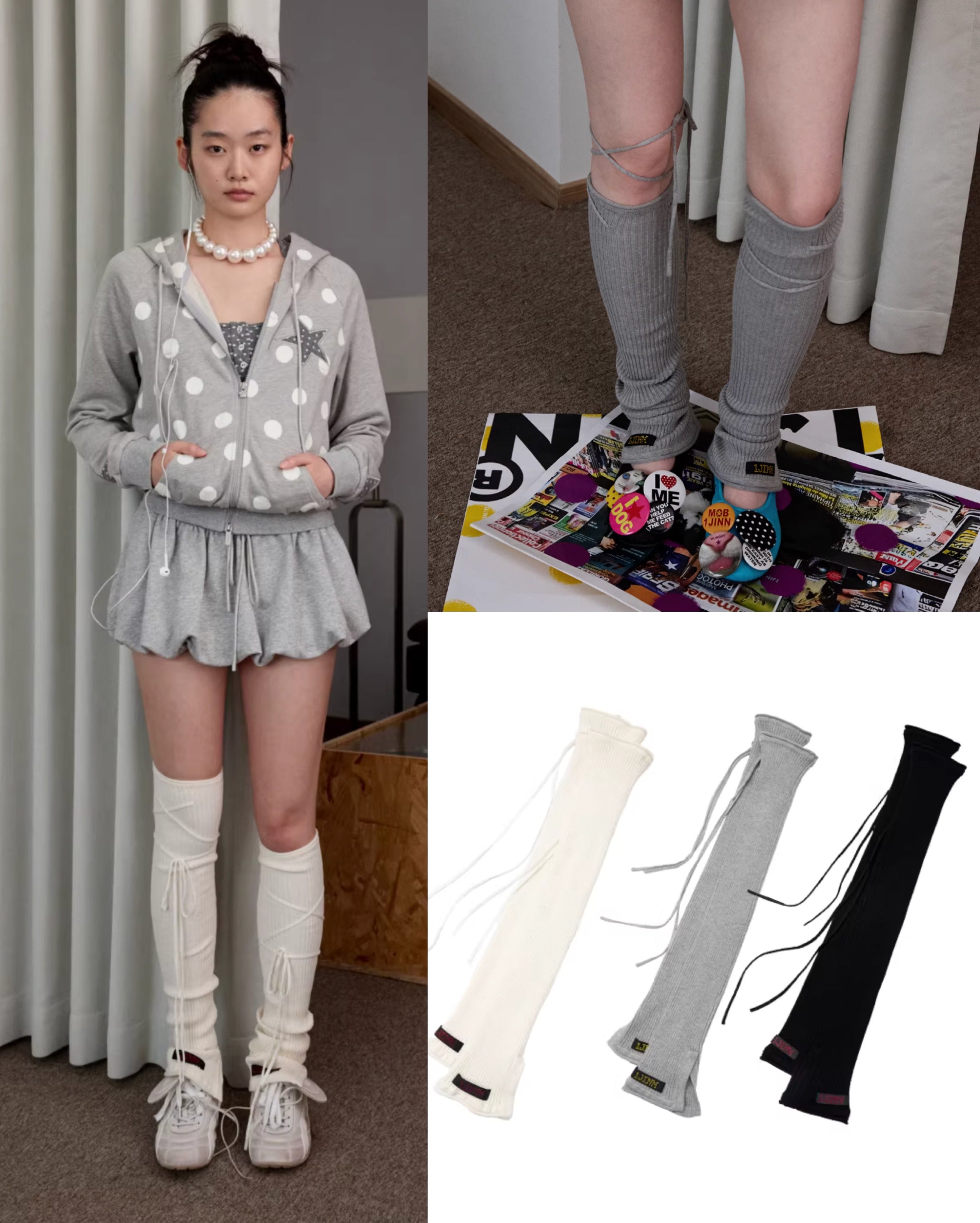 ♱ アジャスタブル ルーシュ レッグカバーソックス（全3色）♱