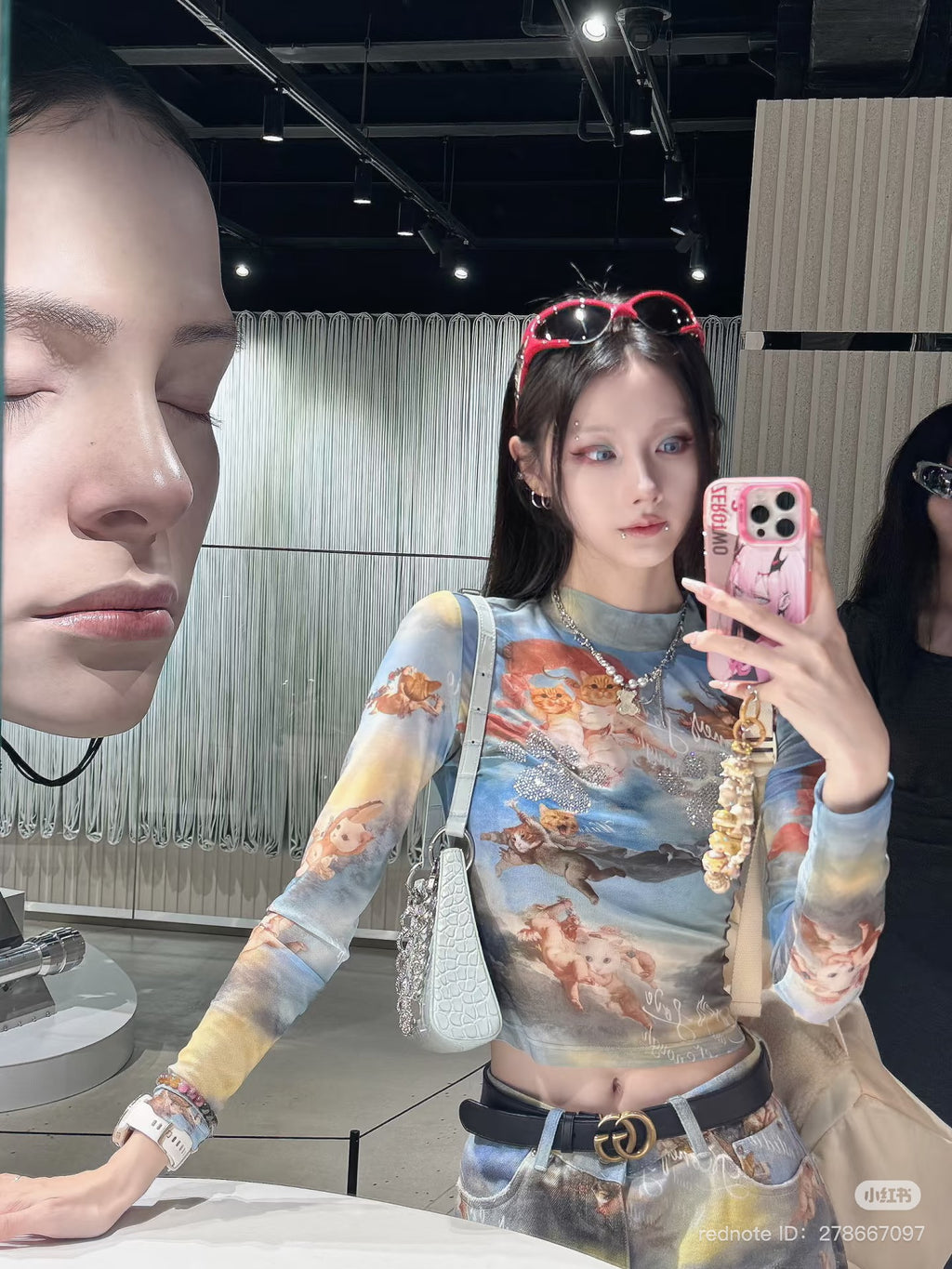 ANGEL KITTEN PRINTED MESH CROP TOP & PANTS