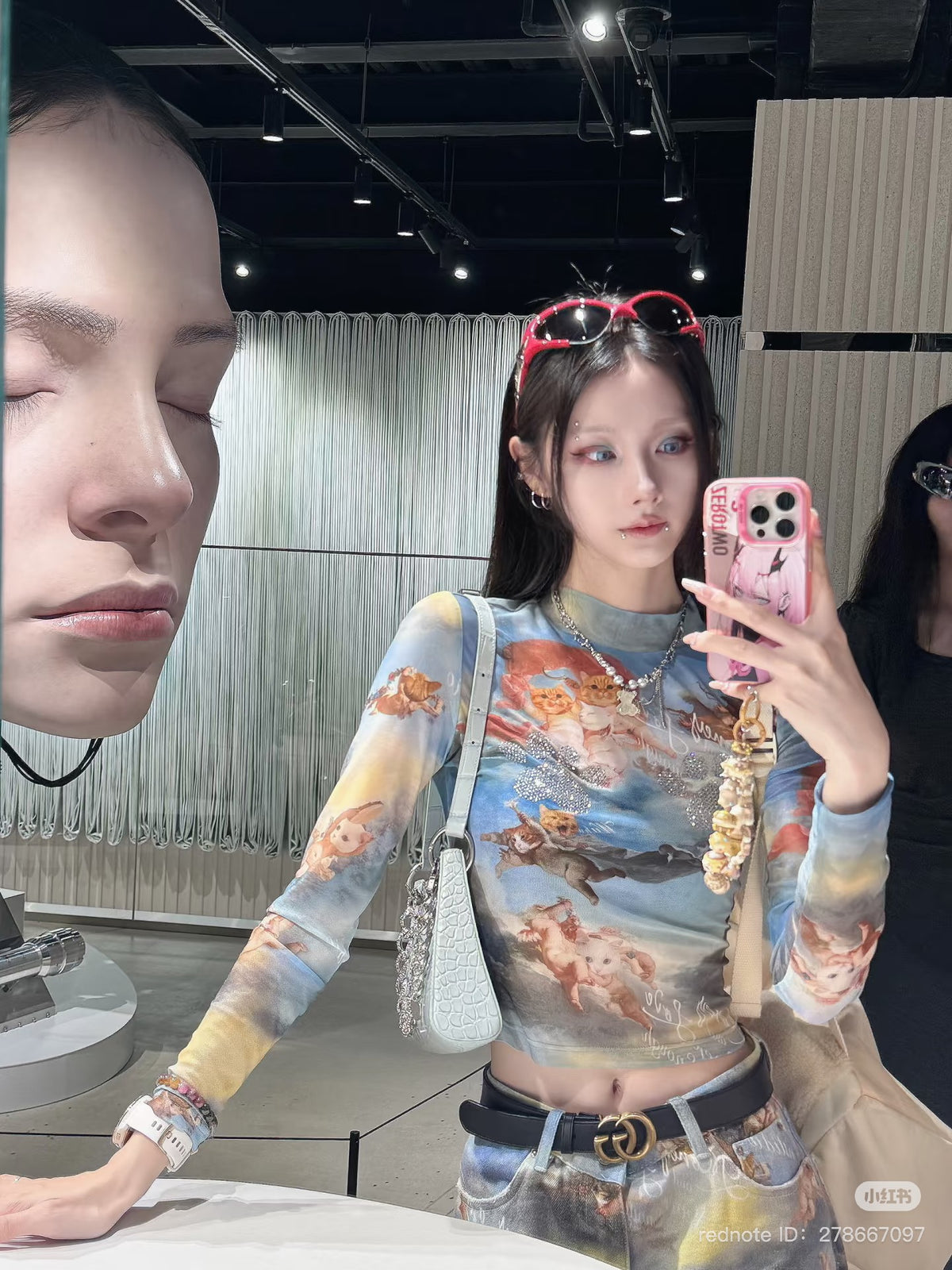 ANGEL KITTEN PRINTED MESH CROP TOP & PANTS