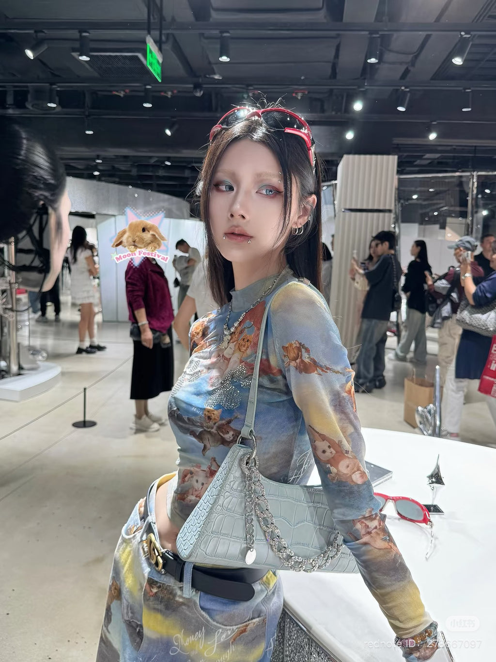 ANGEL KITTEN PRINTED MESH CROP TOP & PANTS