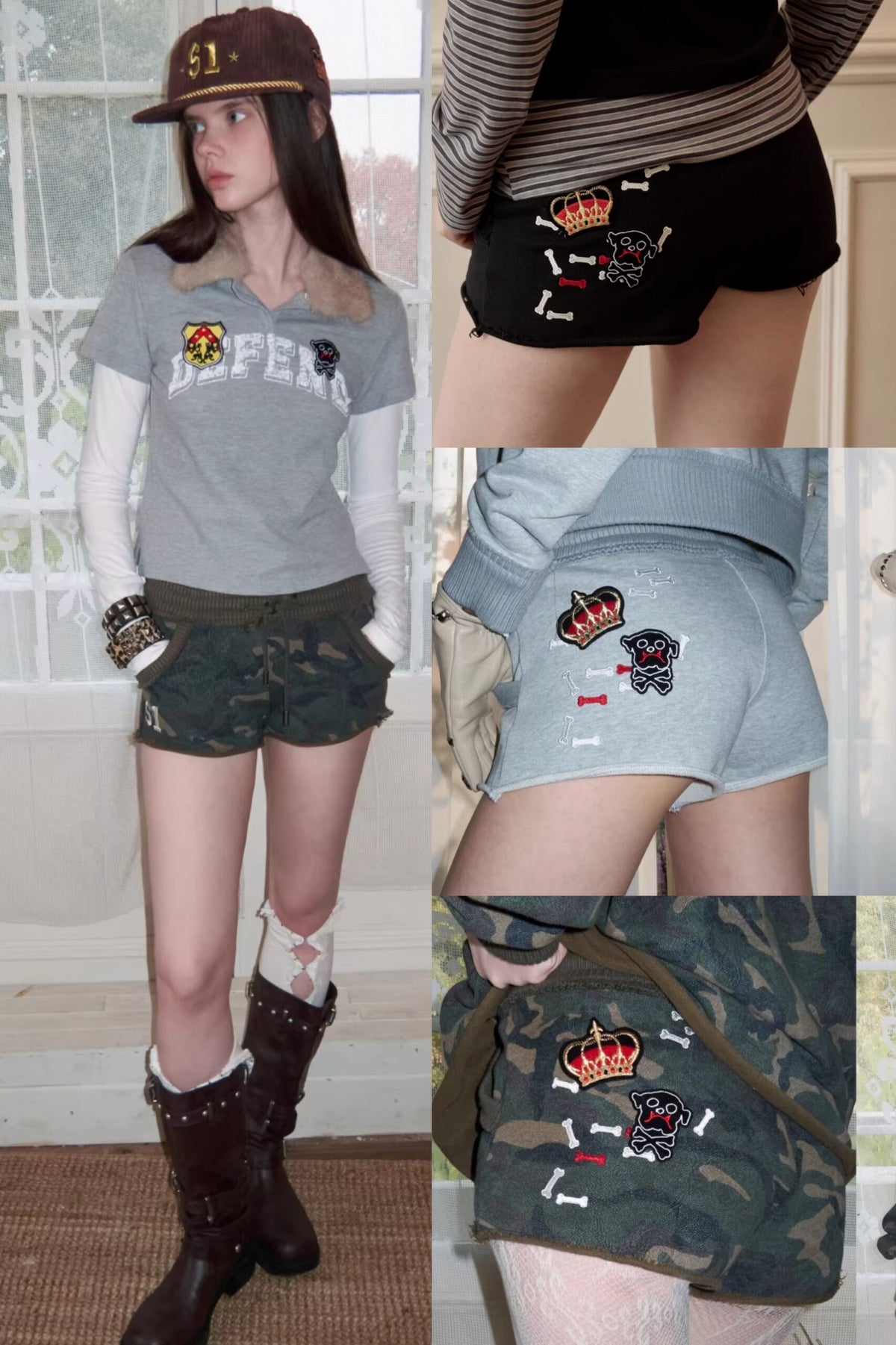 BONE EMBROIDERY SWEAT SHORTS - 4colors