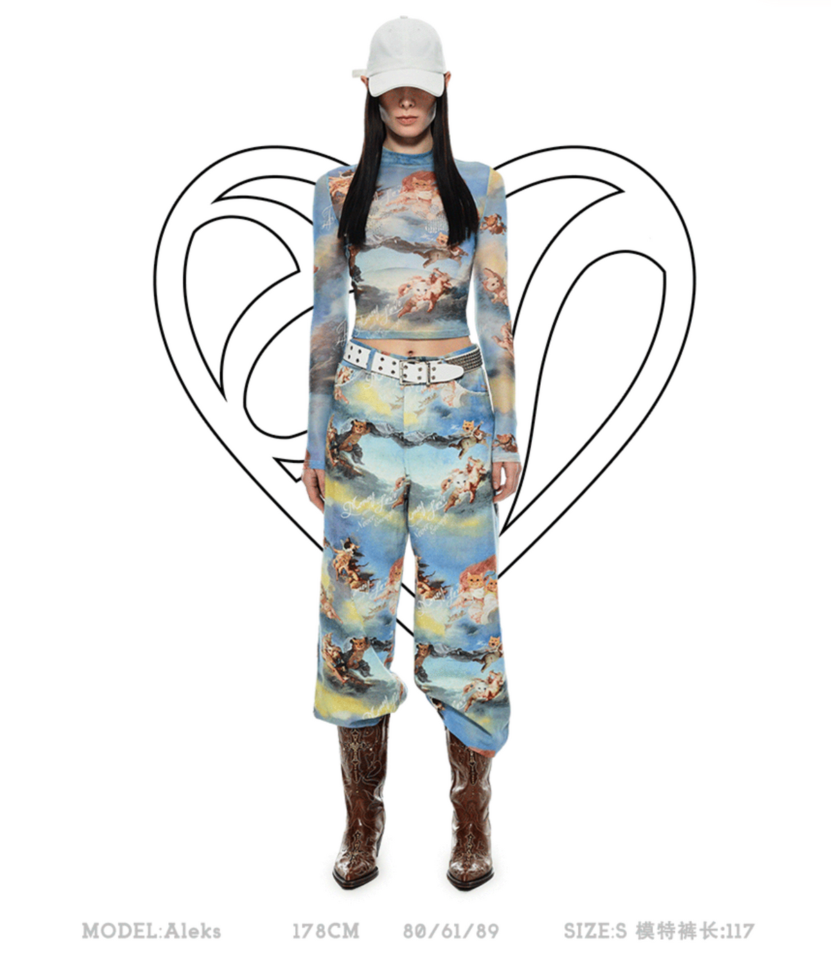 ANGEL KITTEN PRINTED MESH CROP TOP & PANTS