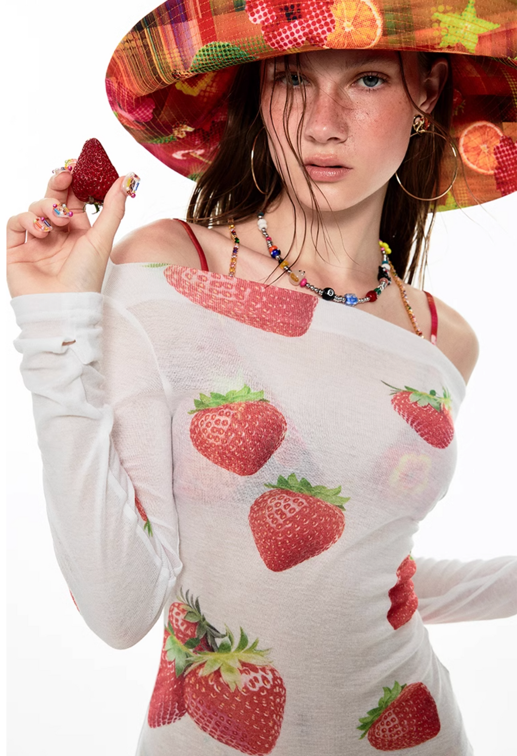 BOATNECK STRAWBERRY PRINT MINI BODYCON DRESS or TOP