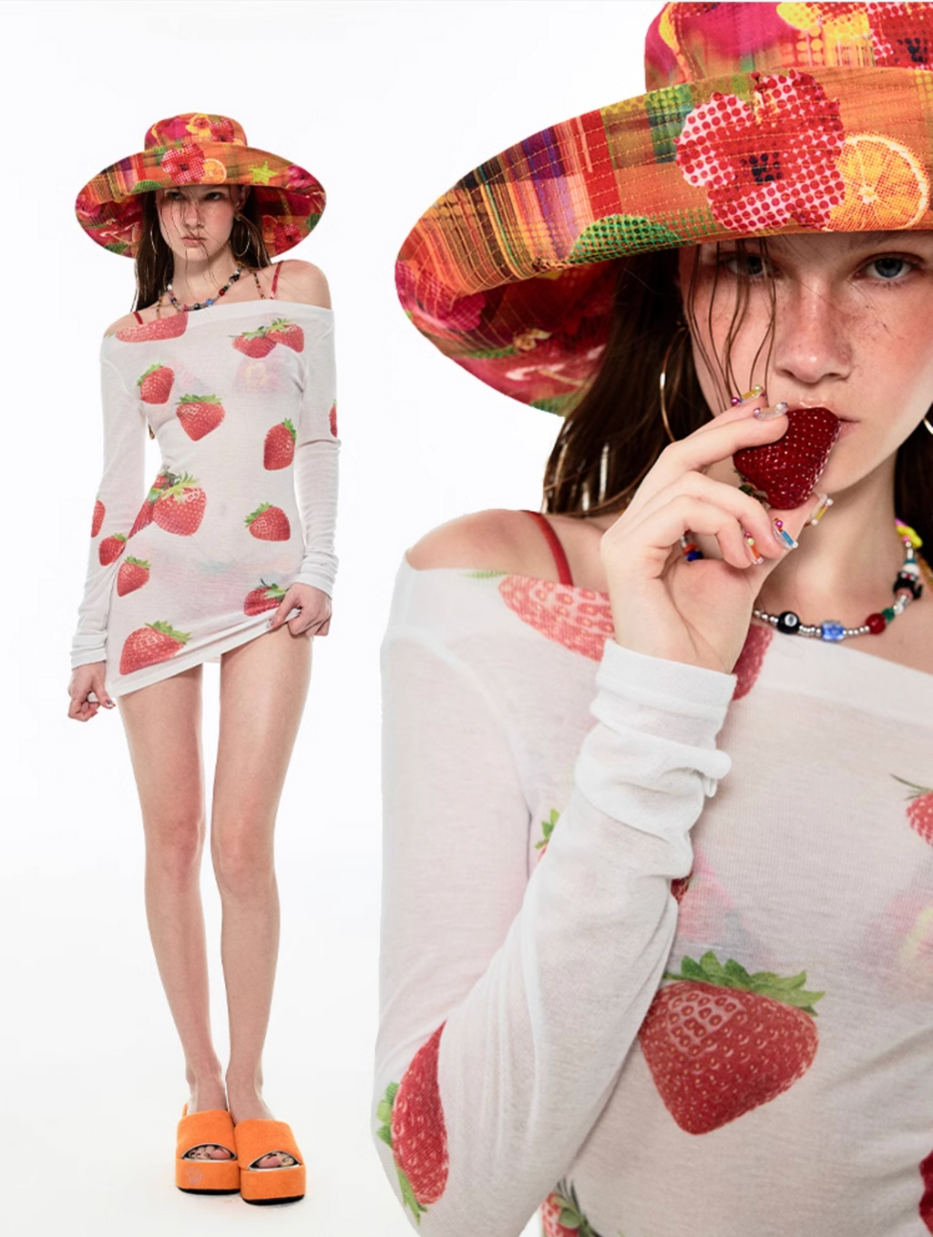 BOATNECK STRAWBERRY PRINT MINI BODYCON DRESS or TOP
