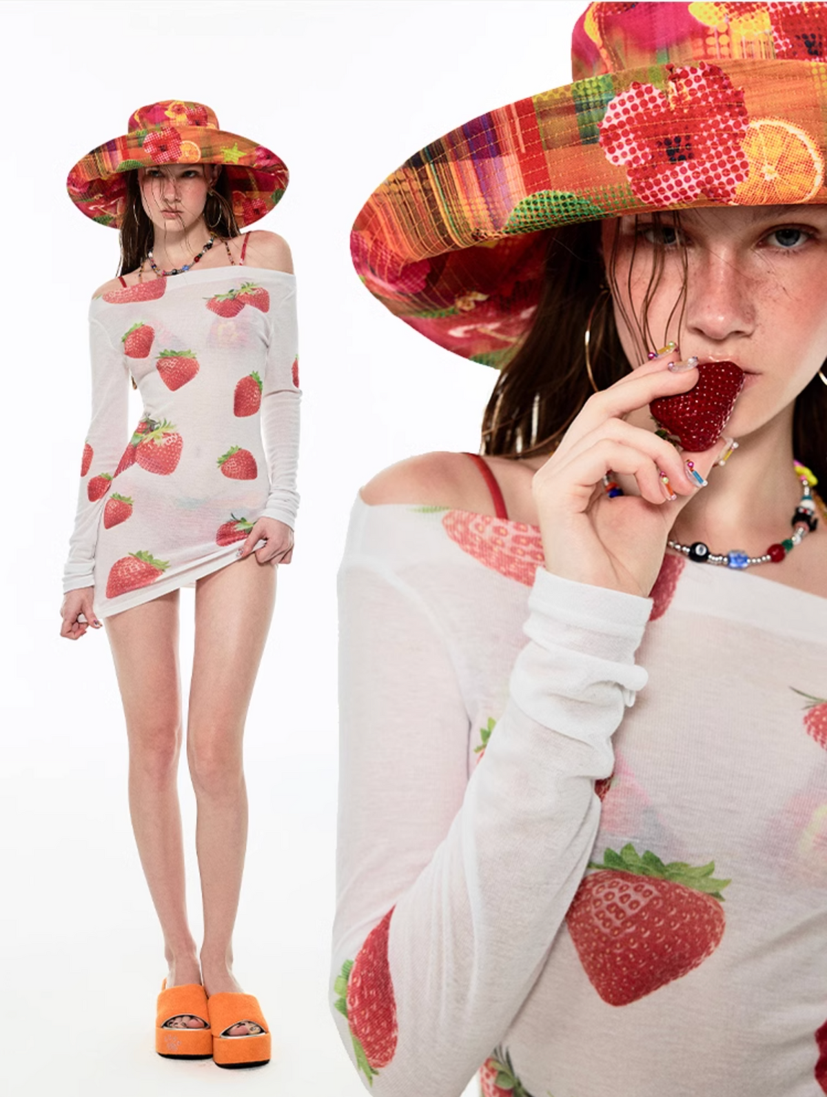 BOATNECK STRAWBERRY PRINT MINI BODYCON DRESS or TOP
