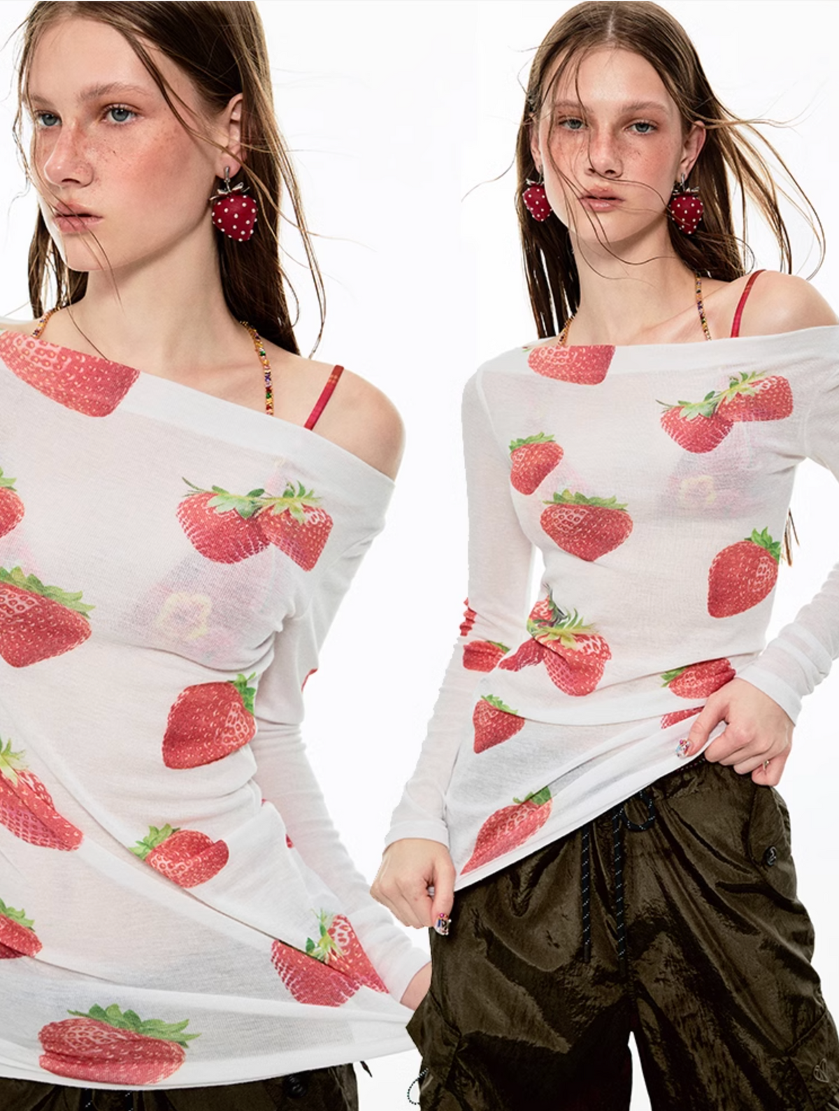 BOATNECK STRAWBERRY PRINT MINI BODYCON DRESS or TOP