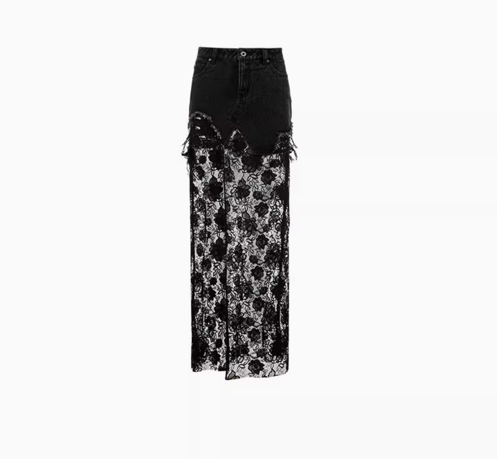 CHANTELLE DENIM LACE SKIRT – BLACK