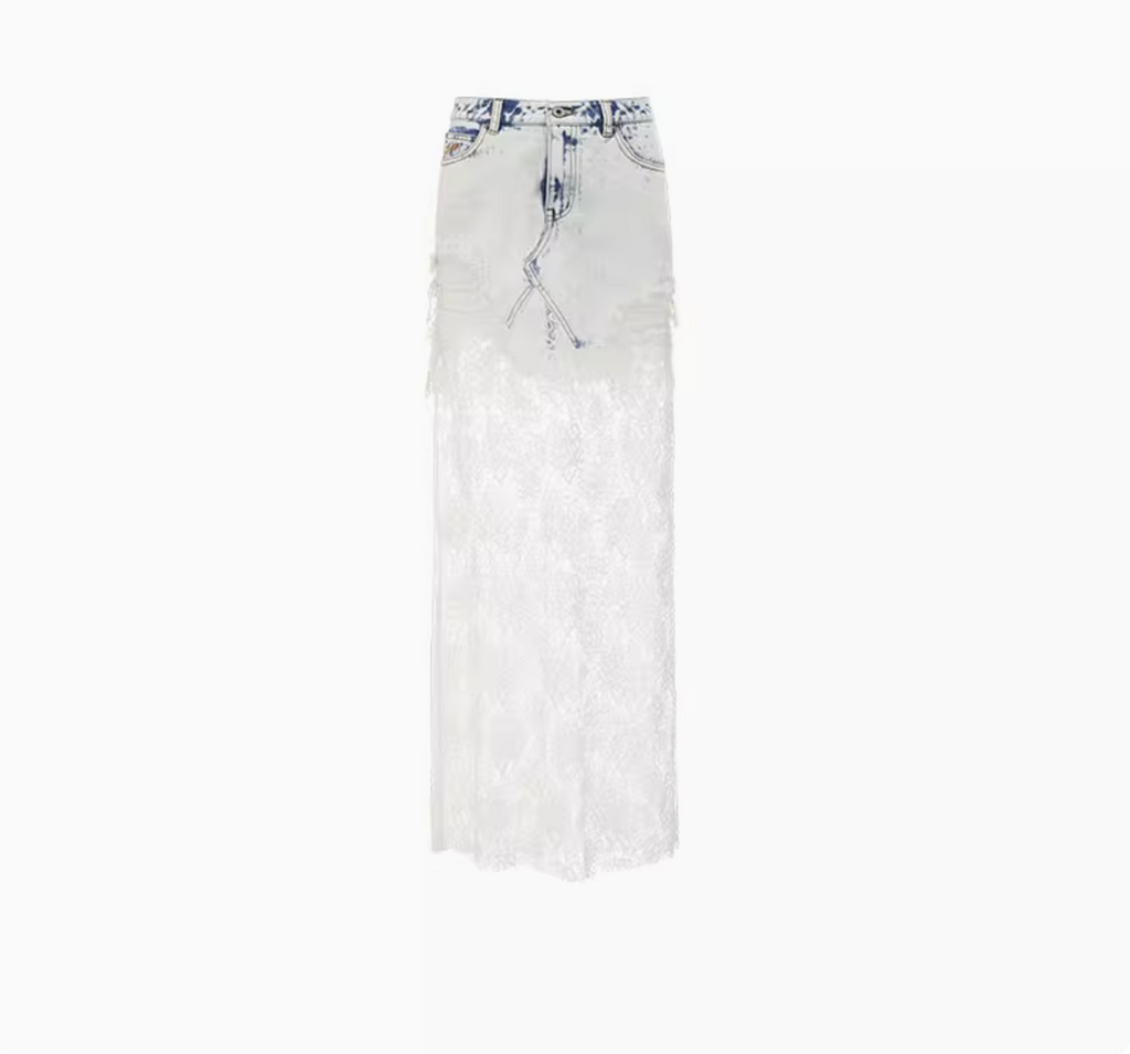 CHANTELLE DENIM LACE SKIRT – BLACK