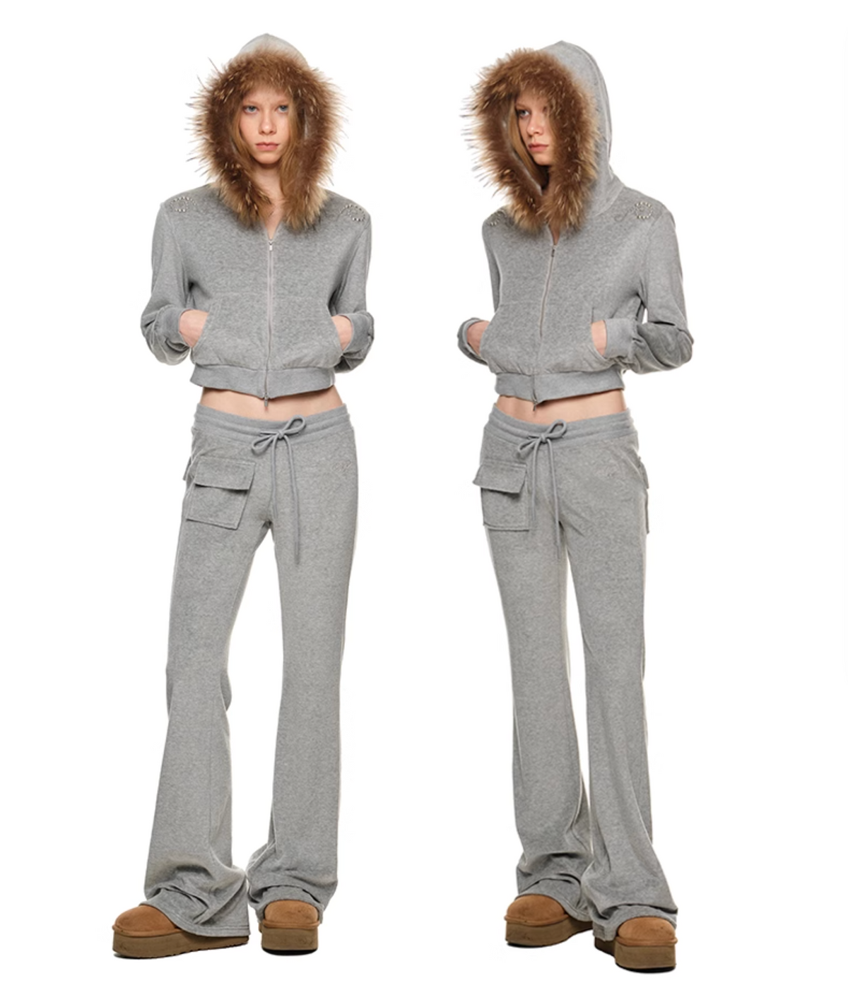INDIE VELVET RACCOON FUR HOODIE 2-PIECE SET – 3colors