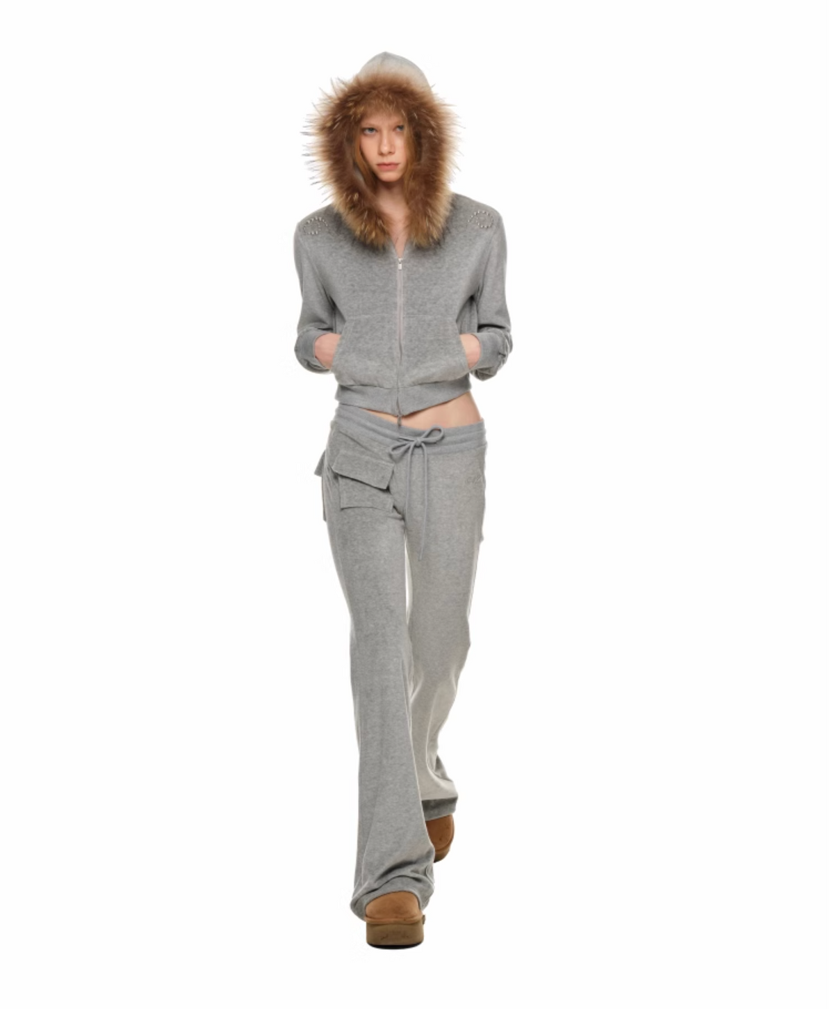 INDIE VELVET RACCOON FUR HOODIE 2-PIECE SET – 3colors
