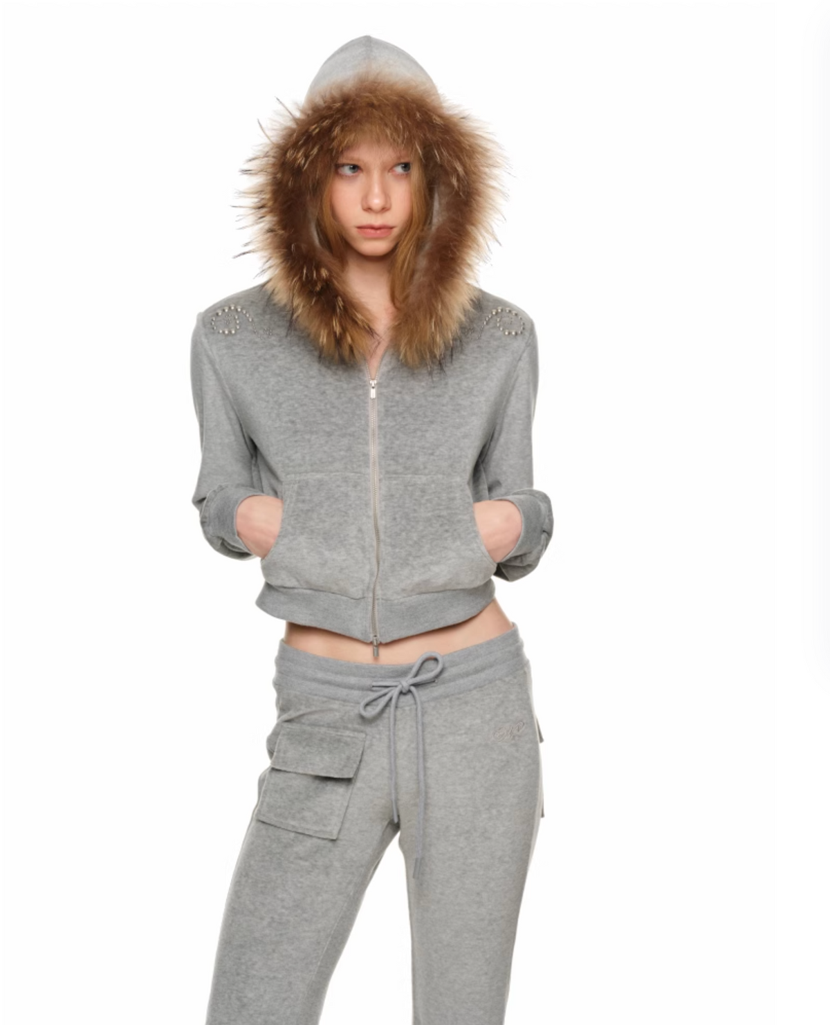 INDIE VELVET RACCOON FUR HOODIE 2-PIECE SET – 3colors