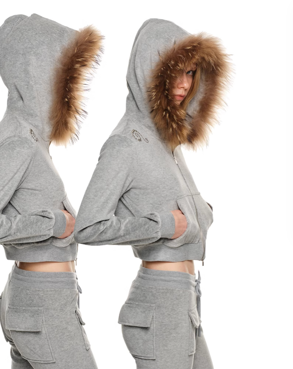 INDIE VELVET RACCOON FUR HOODIE 2-PIECE SET – 3colors