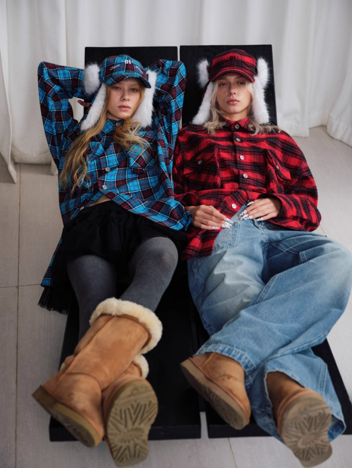 BLUE POM-POM FUR BASEBALL CAP (can be worn 2 ways)