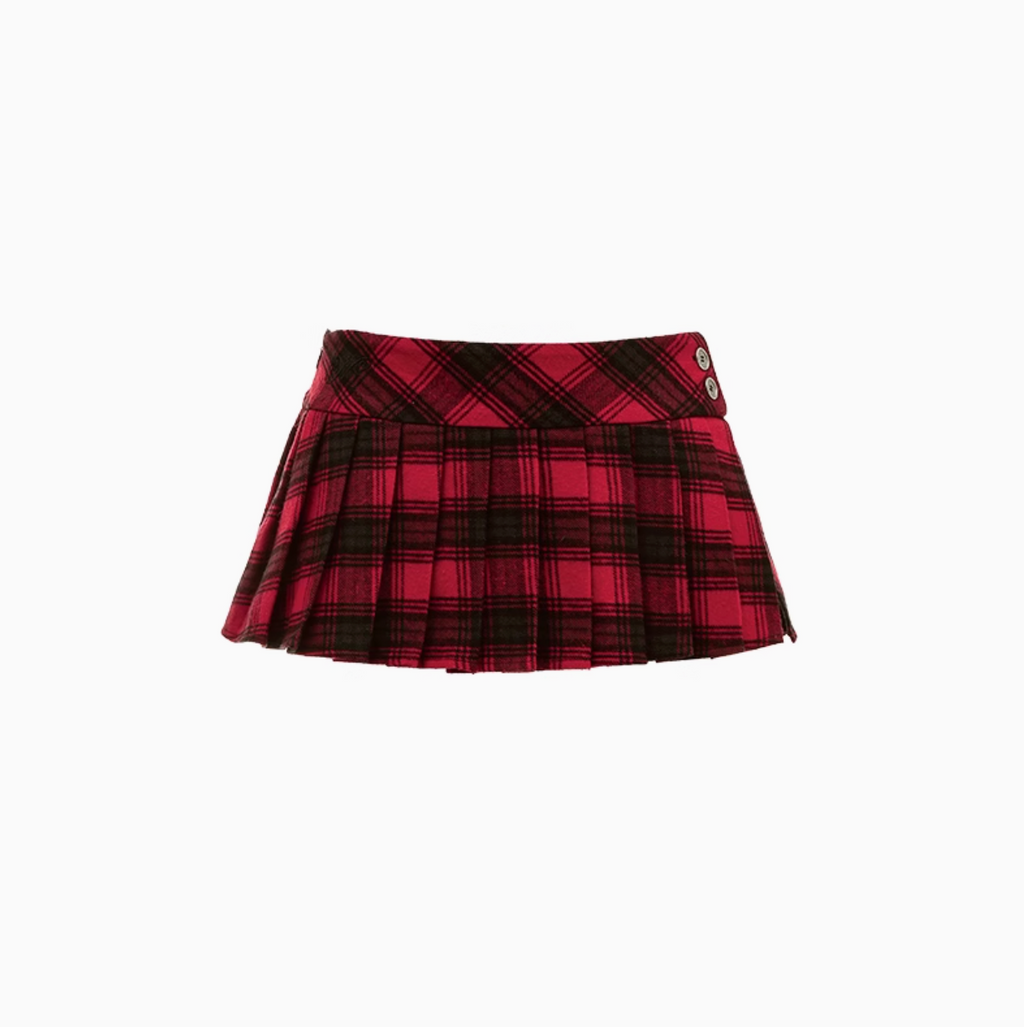 MINGA PLAID PLEATED MINI SKIRT – RED