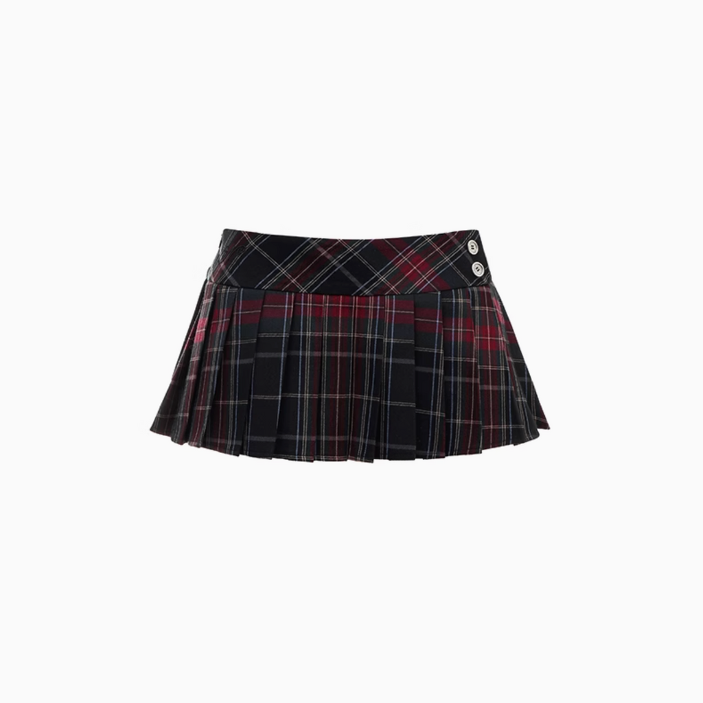 MINGA PLAID PLEATED MINI SKIRT – RED