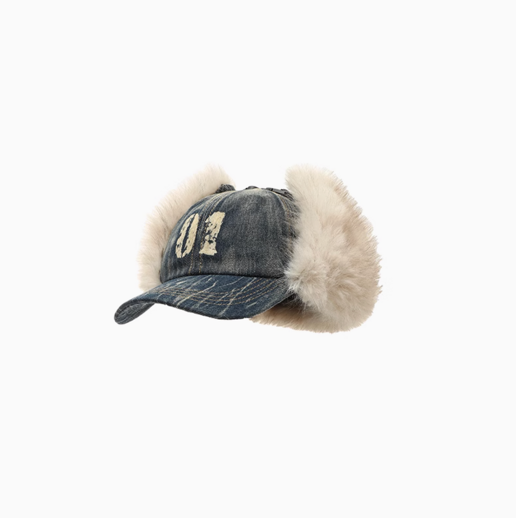 DENIM BLUE MARIO FUR BASEBALL CAP (can be worn 2 ways)