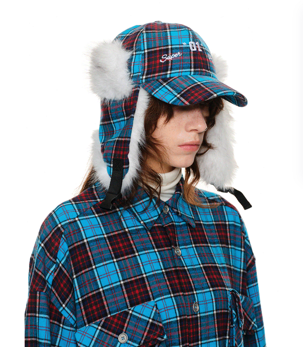 BLUE POM-POM FUR BASEBALL CAP (can be worn 2 ways)