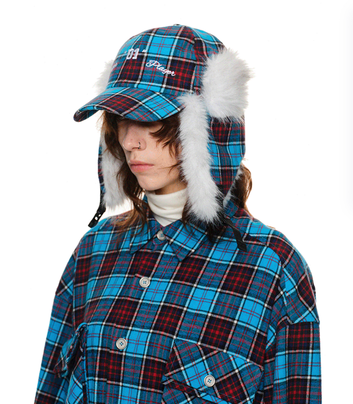 BLUE POM-POM FUR BASEBALL CAP (can be worn 2 ways)